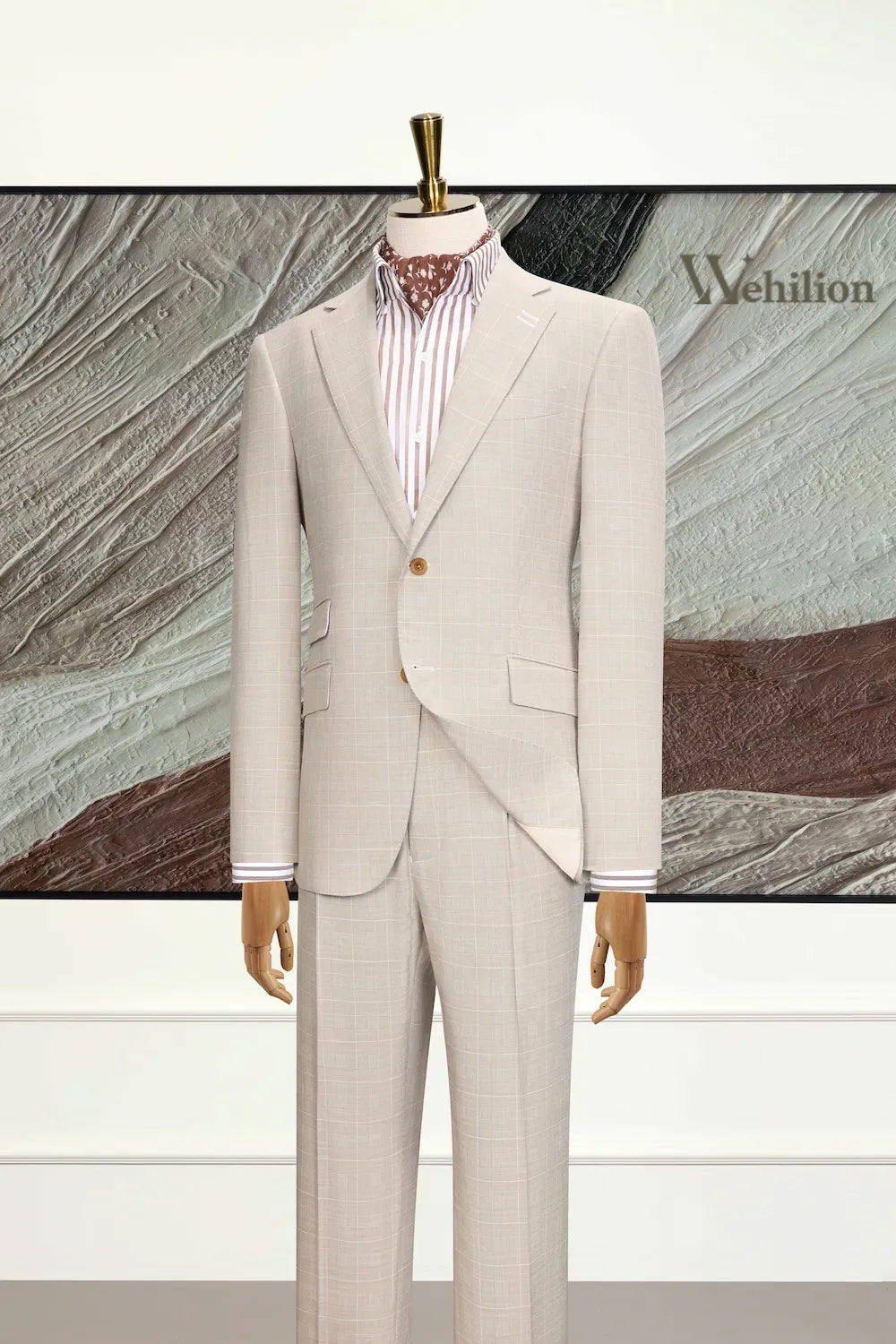 Men's Breathable Grid-Pattern 3 Piece Suits