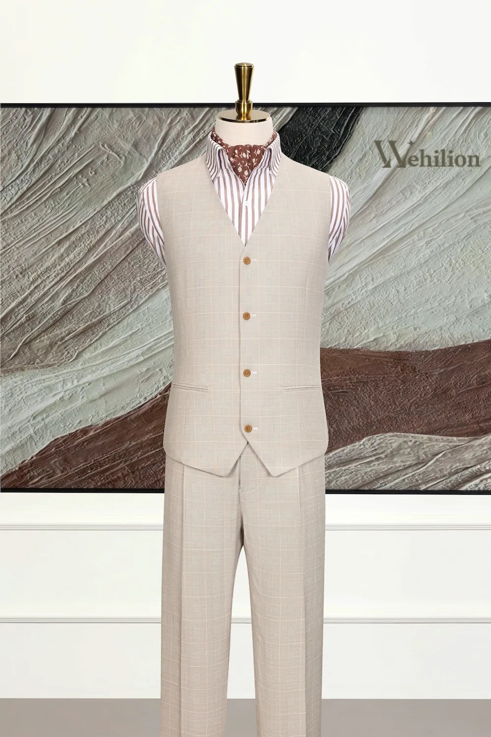 Men's Breathable Grid-Pattern 3 Piece Suits