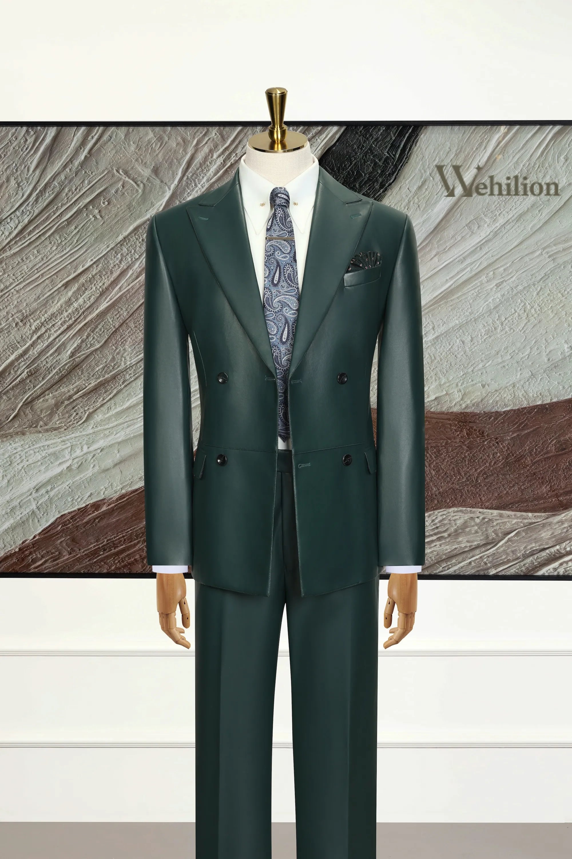 Men's Green Leather 2 Piece Suit