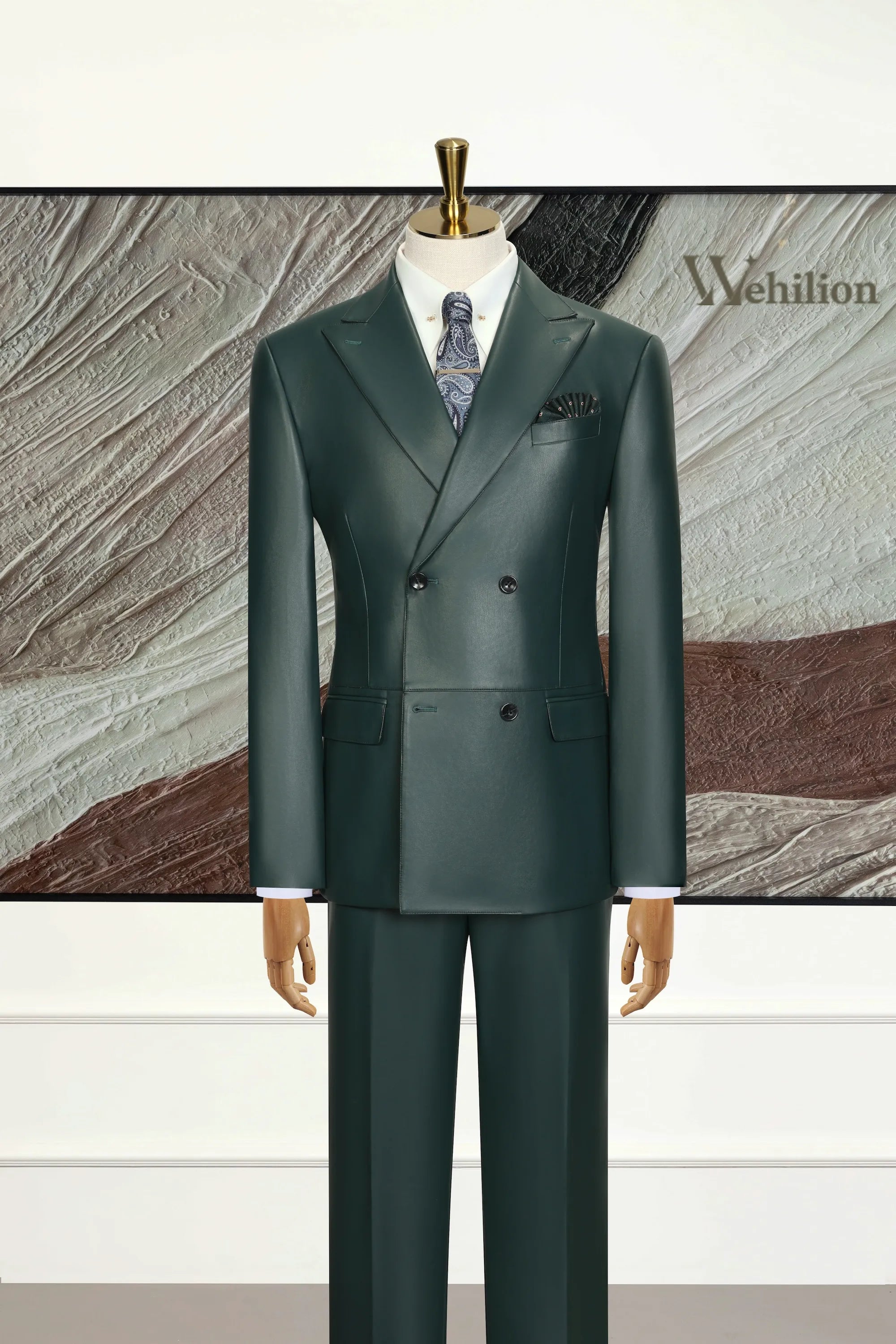 Men's Green Leather 2 Piece Suit
