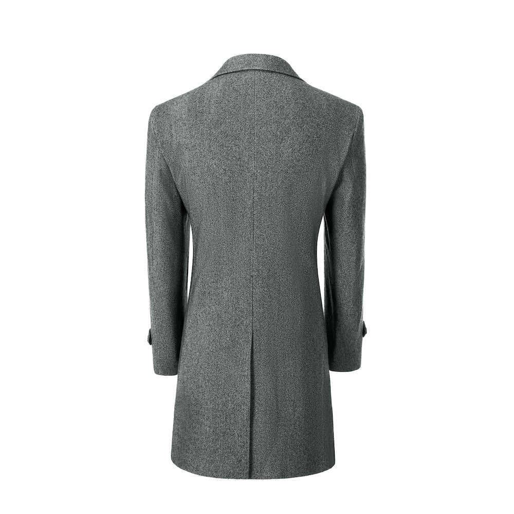 Green back view of long coat for men – tailored winter style