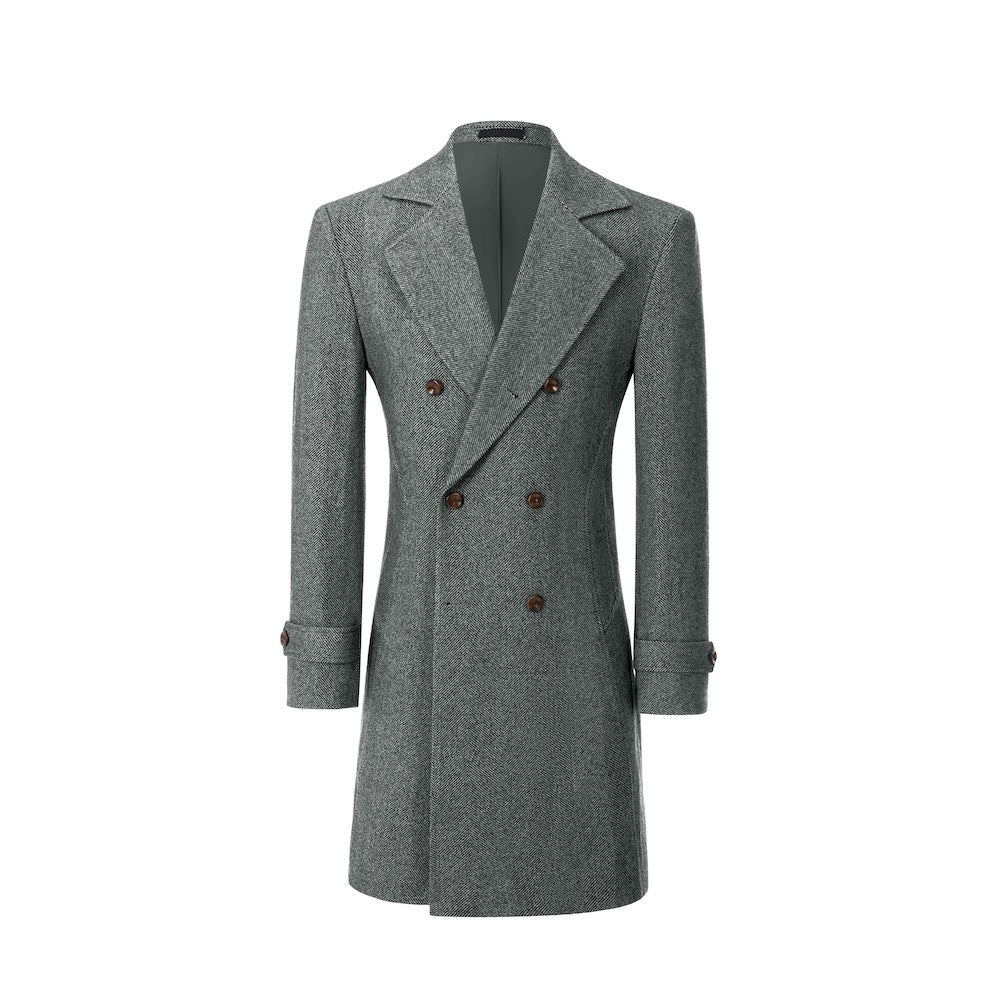 Green long winter coat for men – double-breasted front view