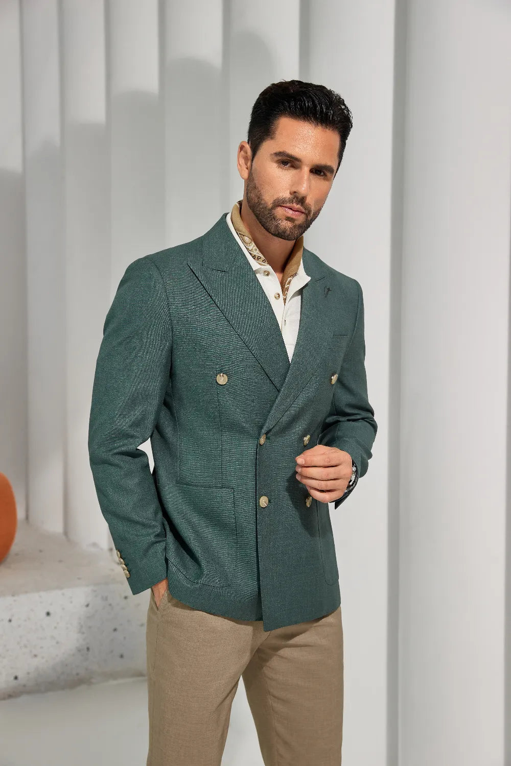 Men's Green Double Breasted Blazer