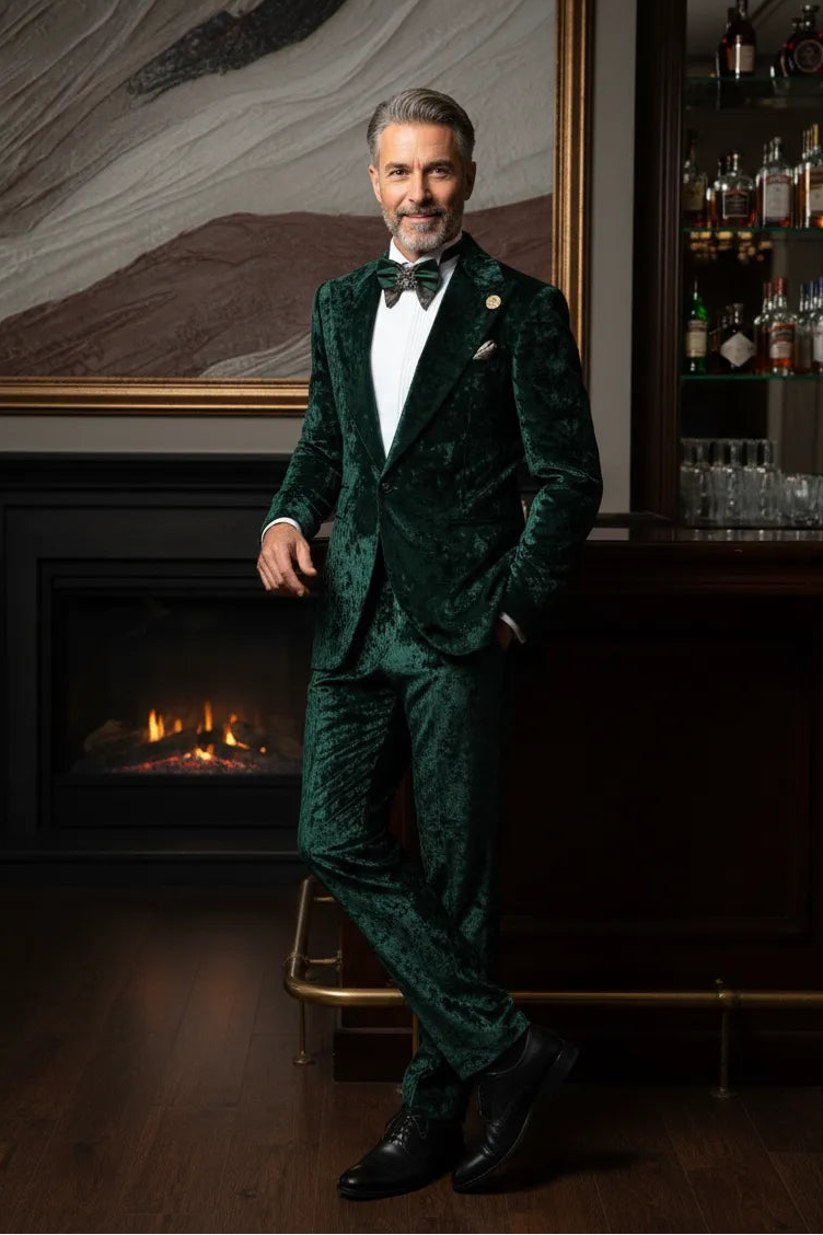 Men's Green Elegant Velvet 2 Piece Suit