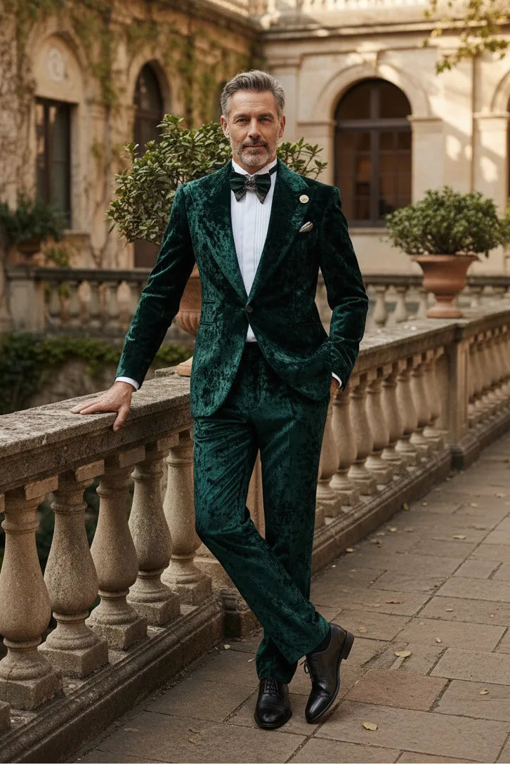 Men's Green Elegant Velvet 2 Piece Suit