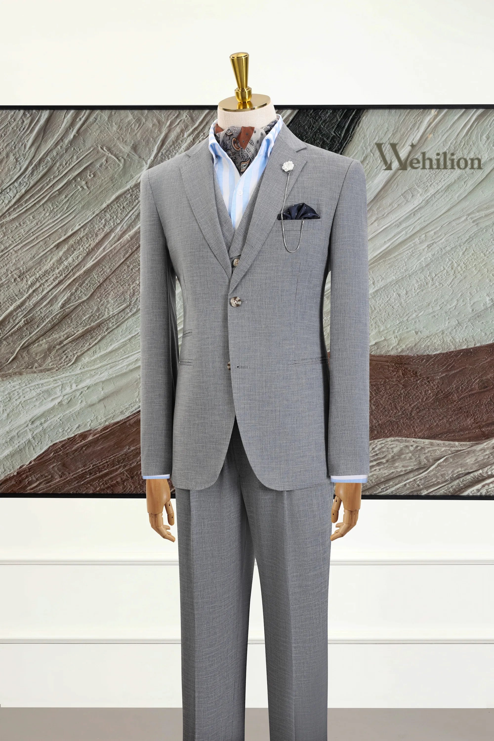 Men's Grey Tencel Linen 3 Piece Suits