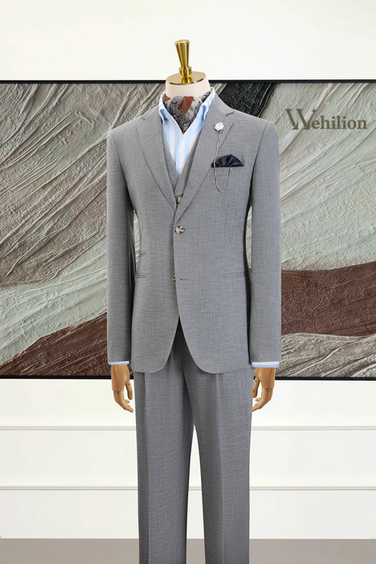 Men's Grey Tencel Linen 3 Piece Suits