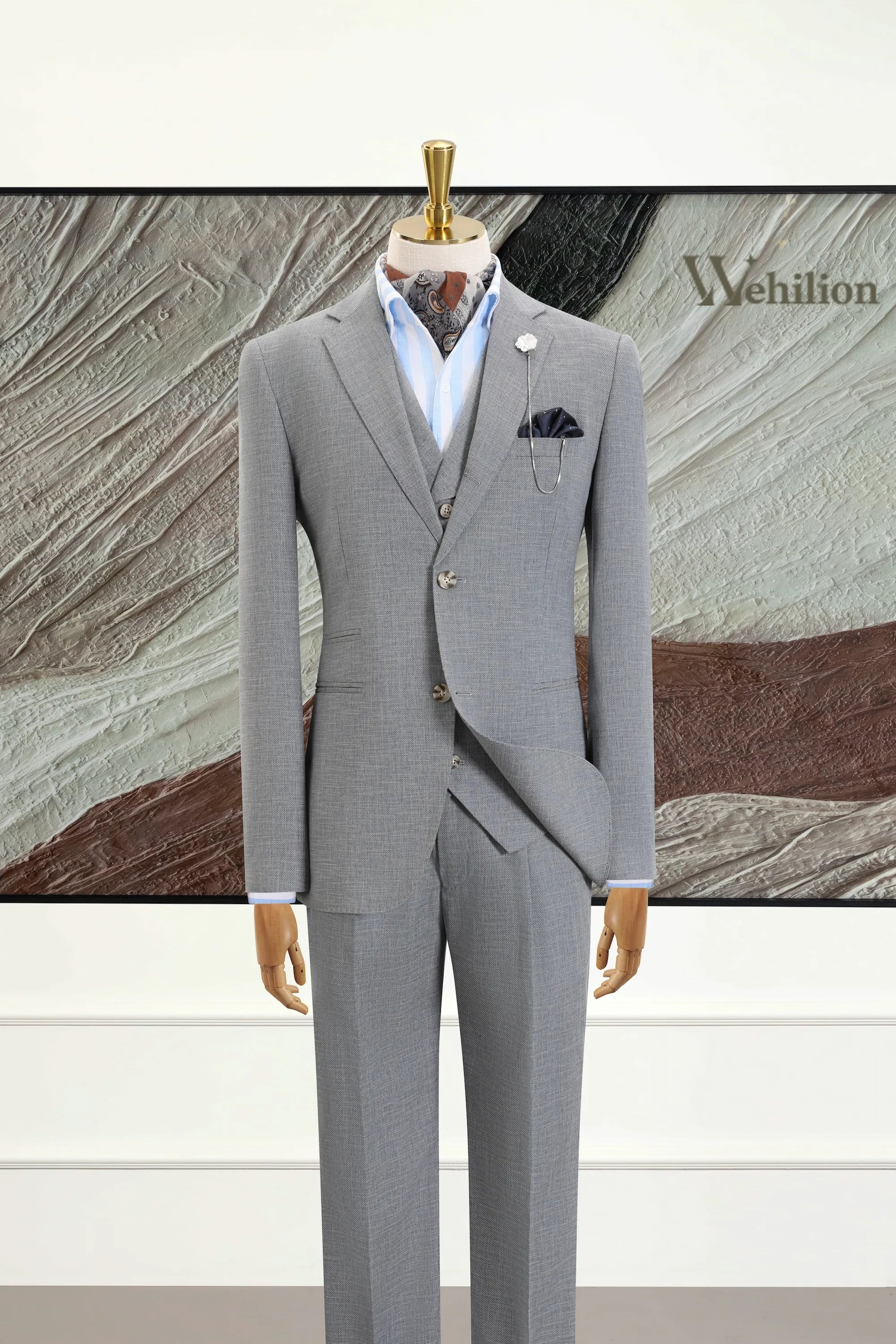 Men's Grey Tencel Linen 3 Piece Suits