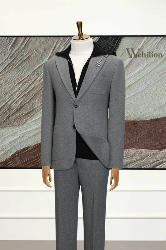 Men's Grey Cotton 2 Piece Suit