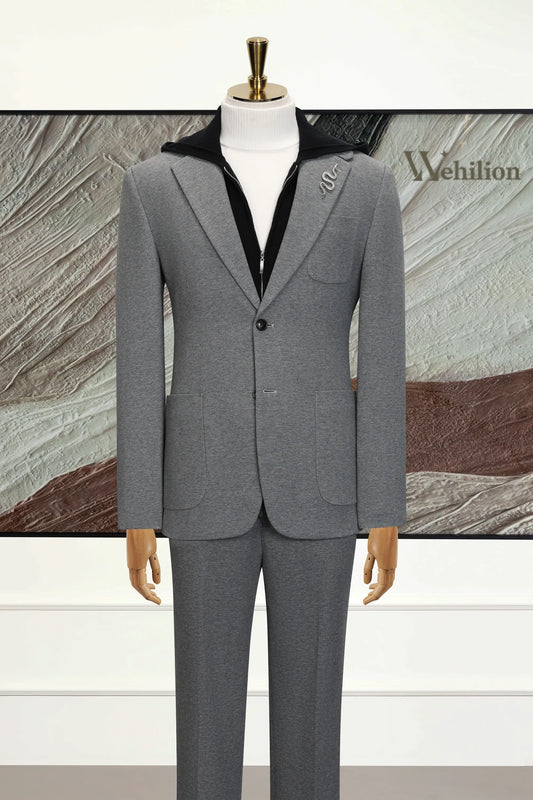 Men's Grey Cotton 2 Piece Suit