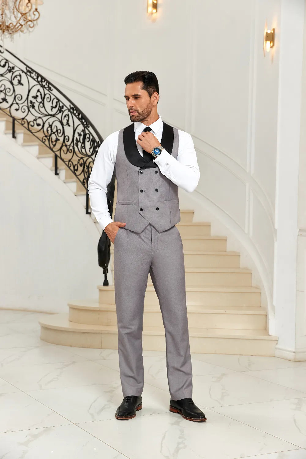 grey dress pants and vest Men's Textured Gray Suit Vest, 50 Standard