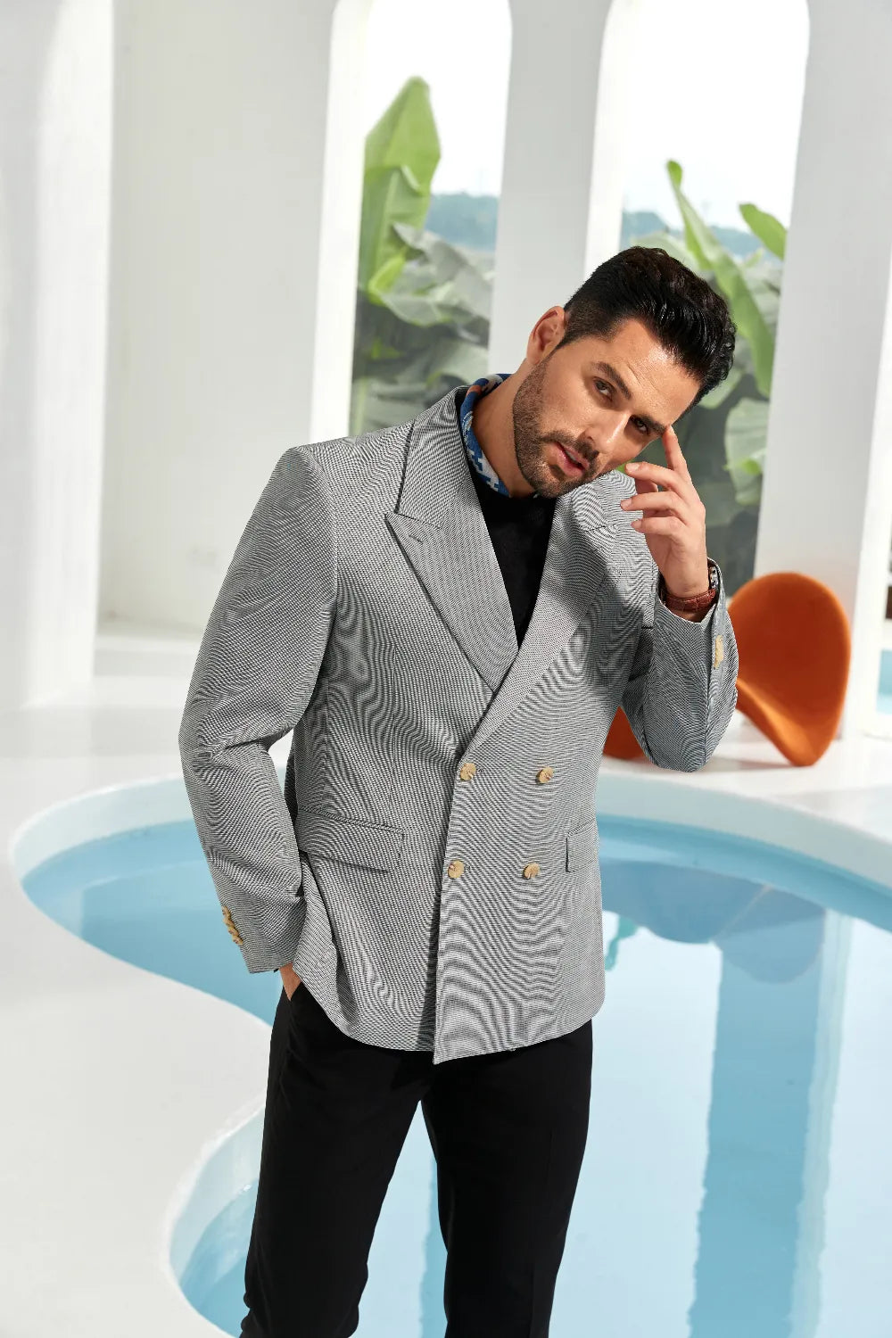 Men's Grey Peak Lapel Business Blazer