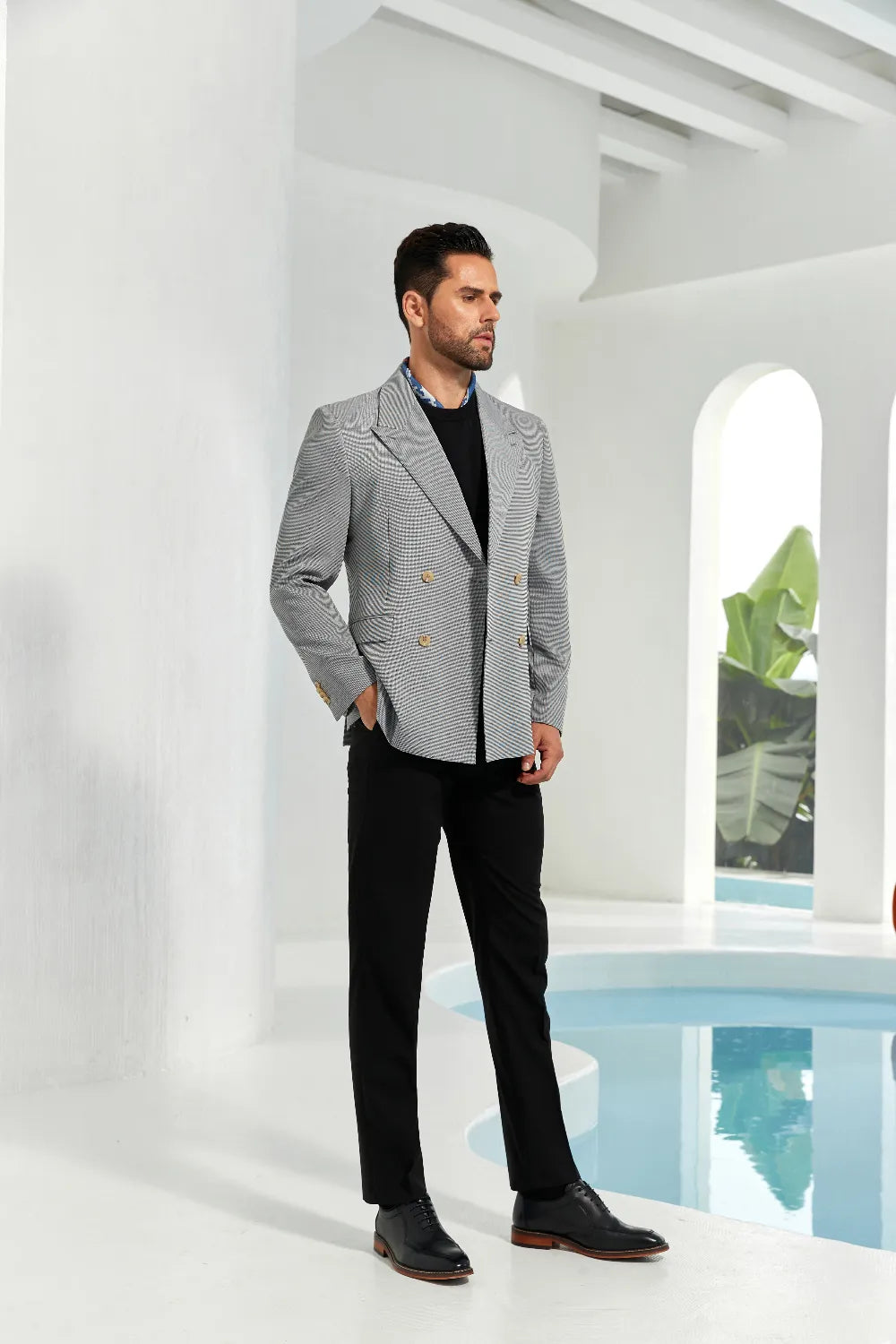 Men's Grey Peak Lapel Business Blazer
