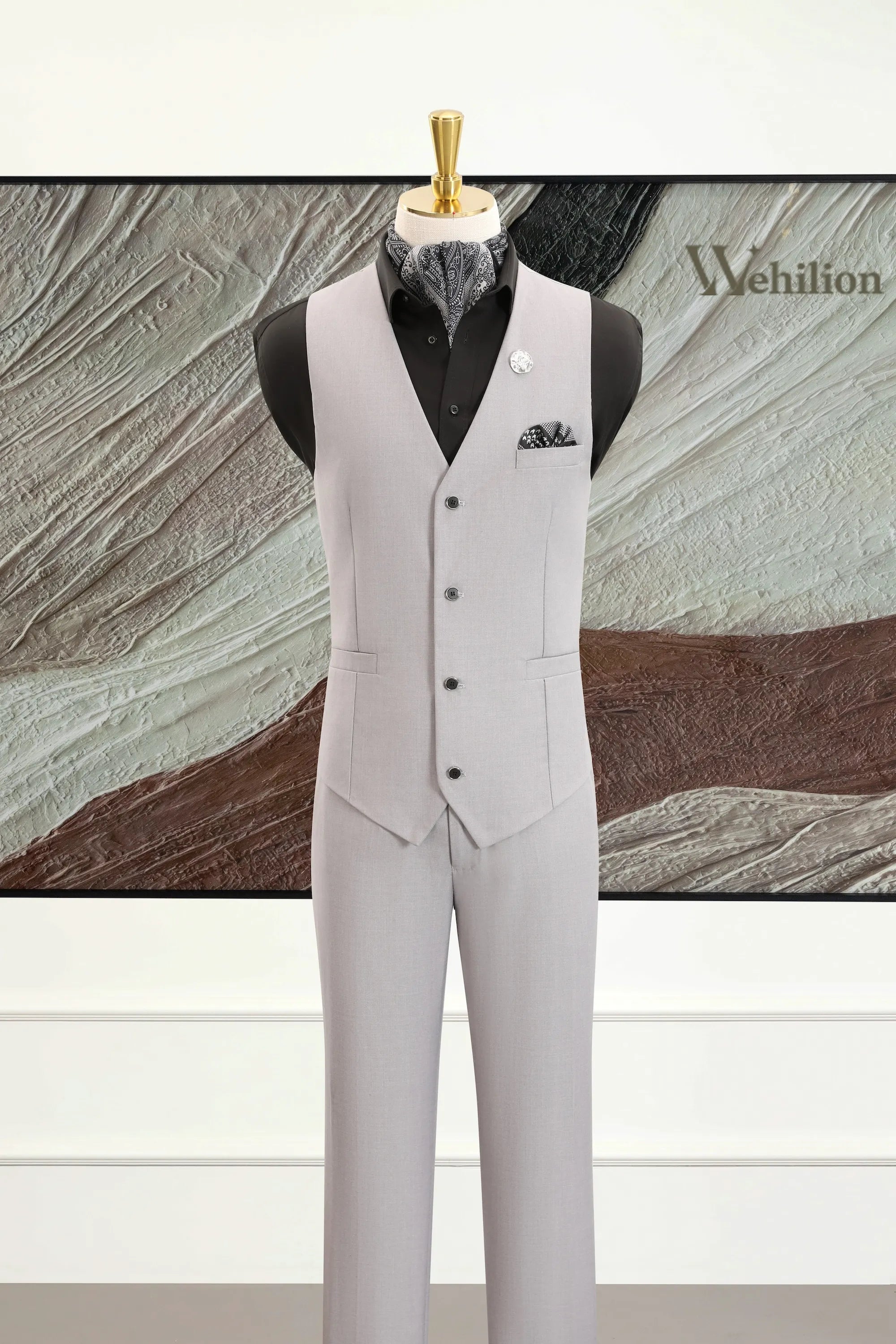 Men's Peak Lapel Grey 3 Piece Suits