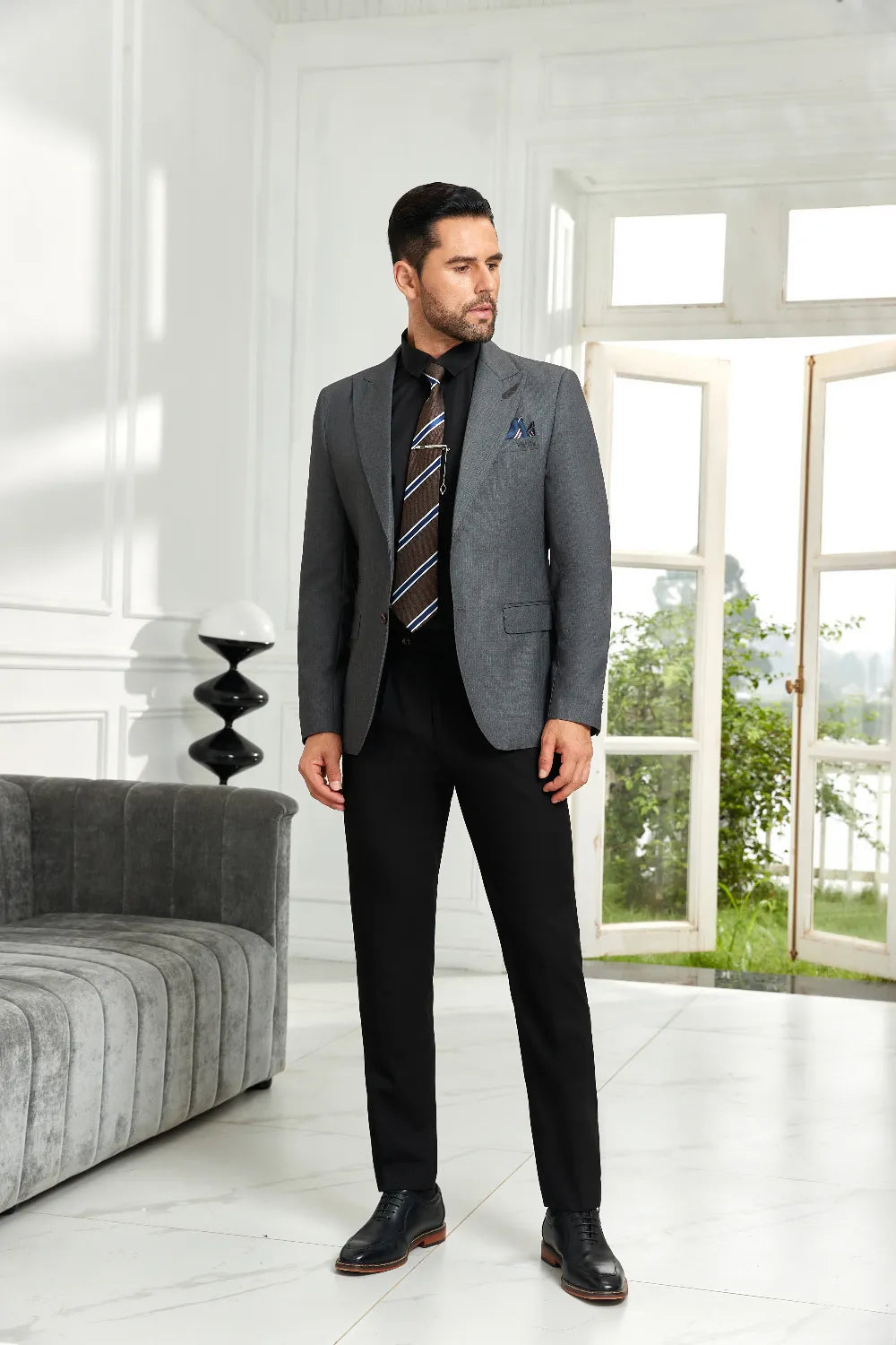 Men's Grey Pinstripe Lightweight Blazer