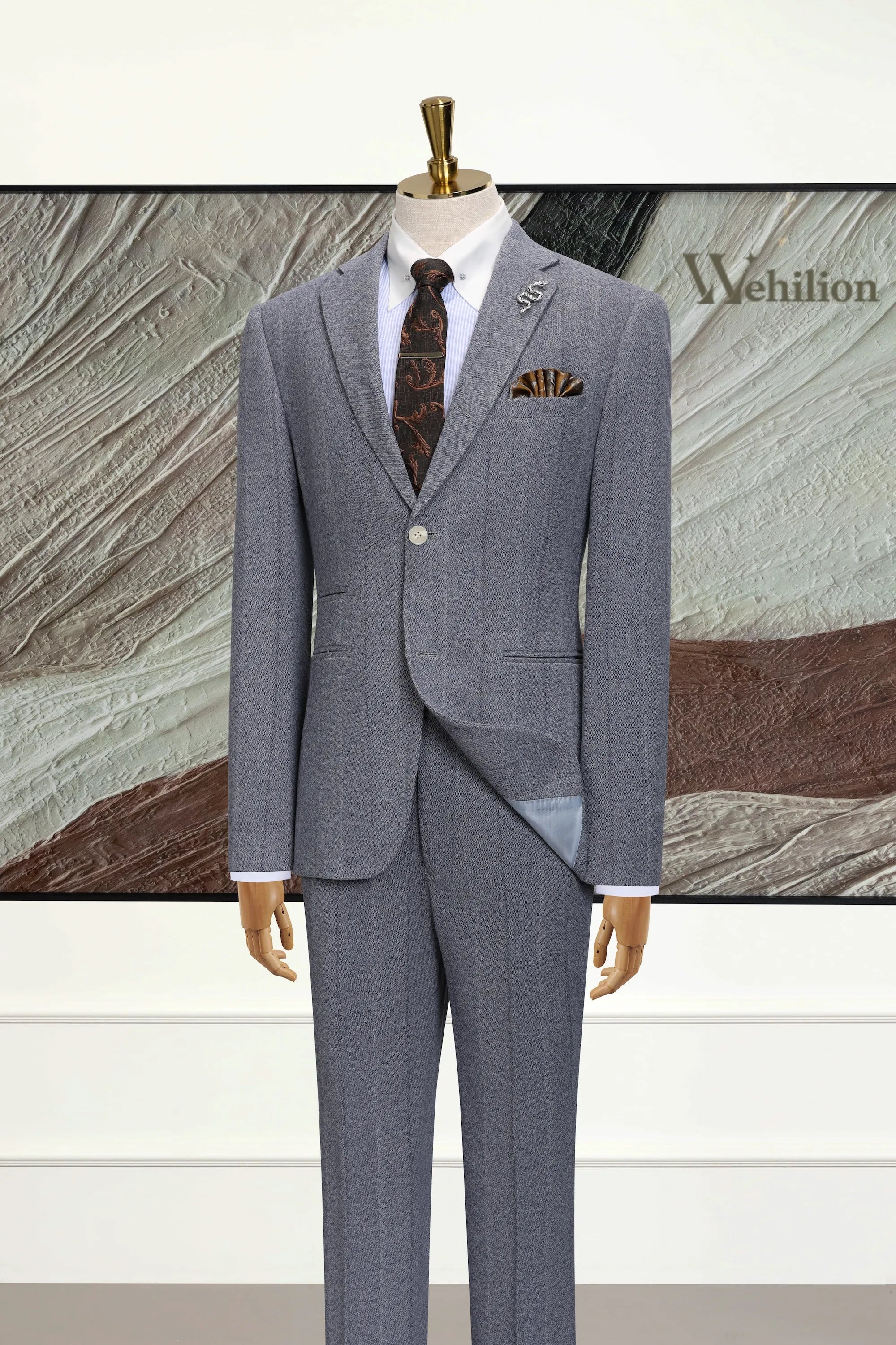 Men's Grey Stripe Herringbone 2 Piece Suits