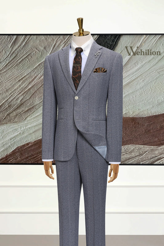 Men's Grey Stripe Herringbone 2 Piece Suits