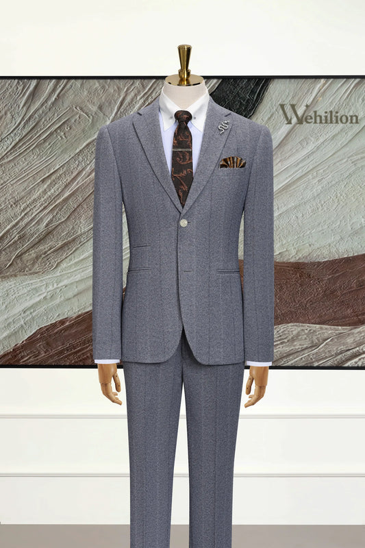 Men's Grey Stripe Herringbone 2 Piece Suits