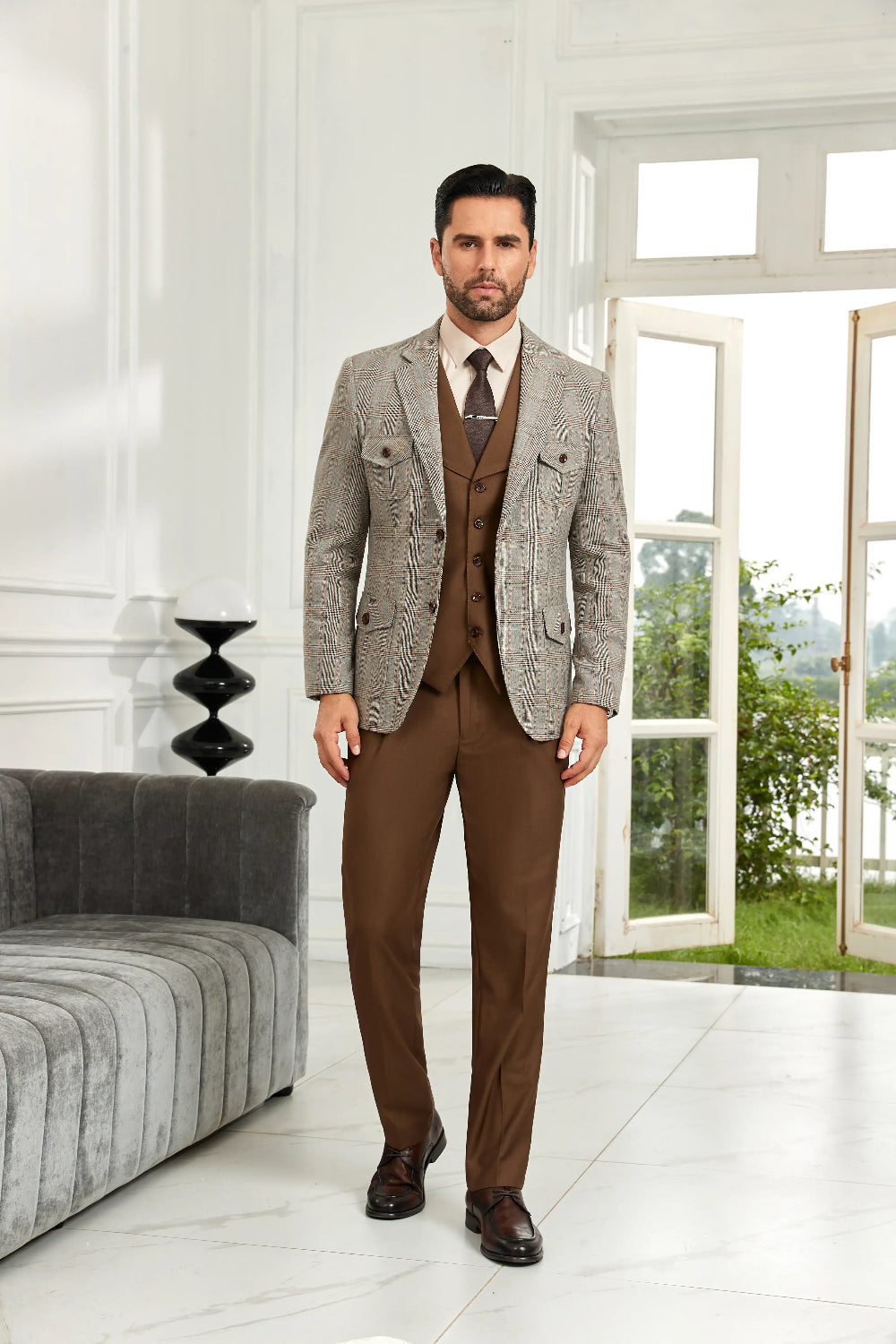 grey plaid blazer dress Men's Classic COLOR_364_FOREST GREEN