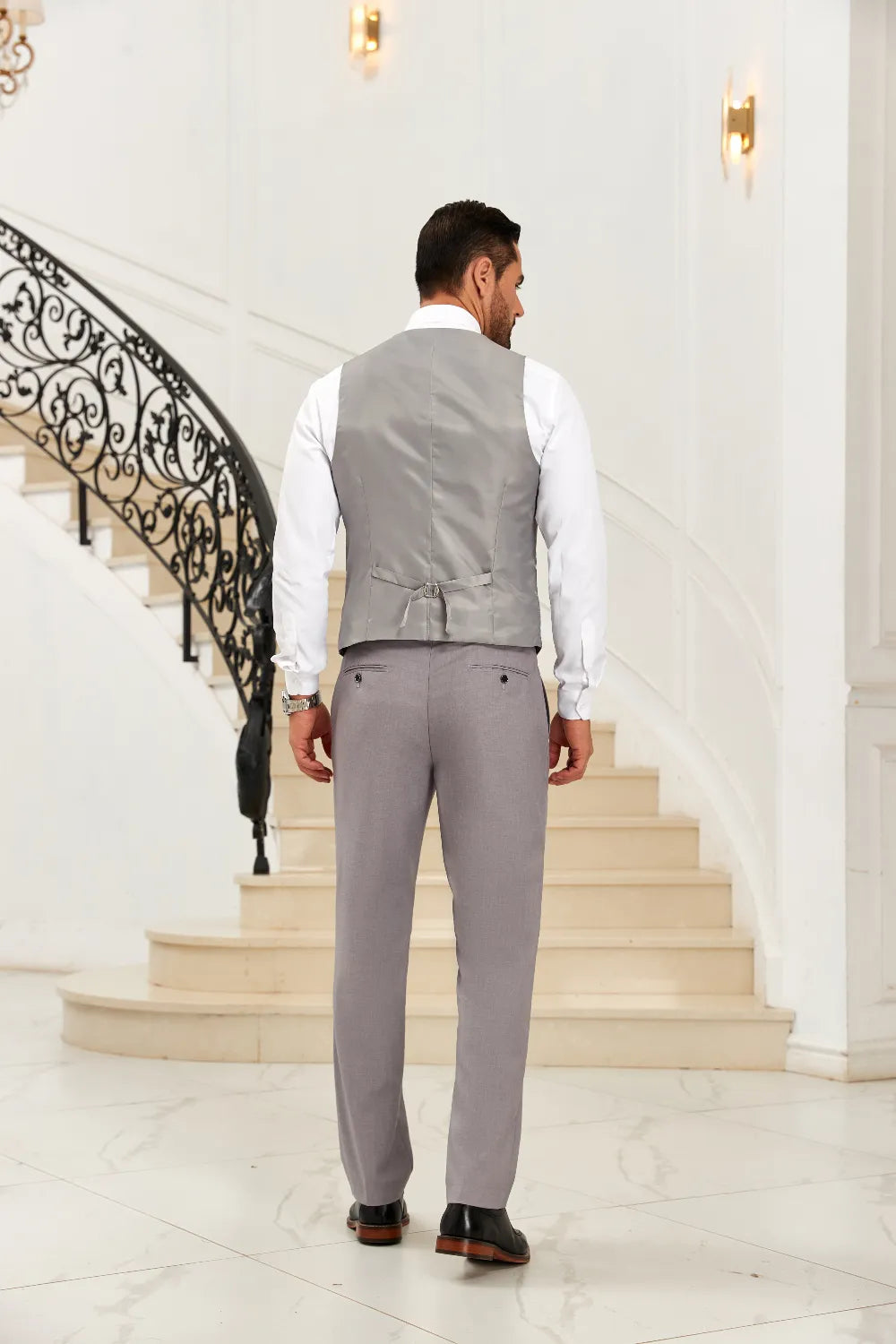 grey dress pants and vest Soft Texture Pairing With Suit Slim Fit Suit leg palazzo pants suit Material:100%Polyester Sorority Formal Outfits: From Watch
