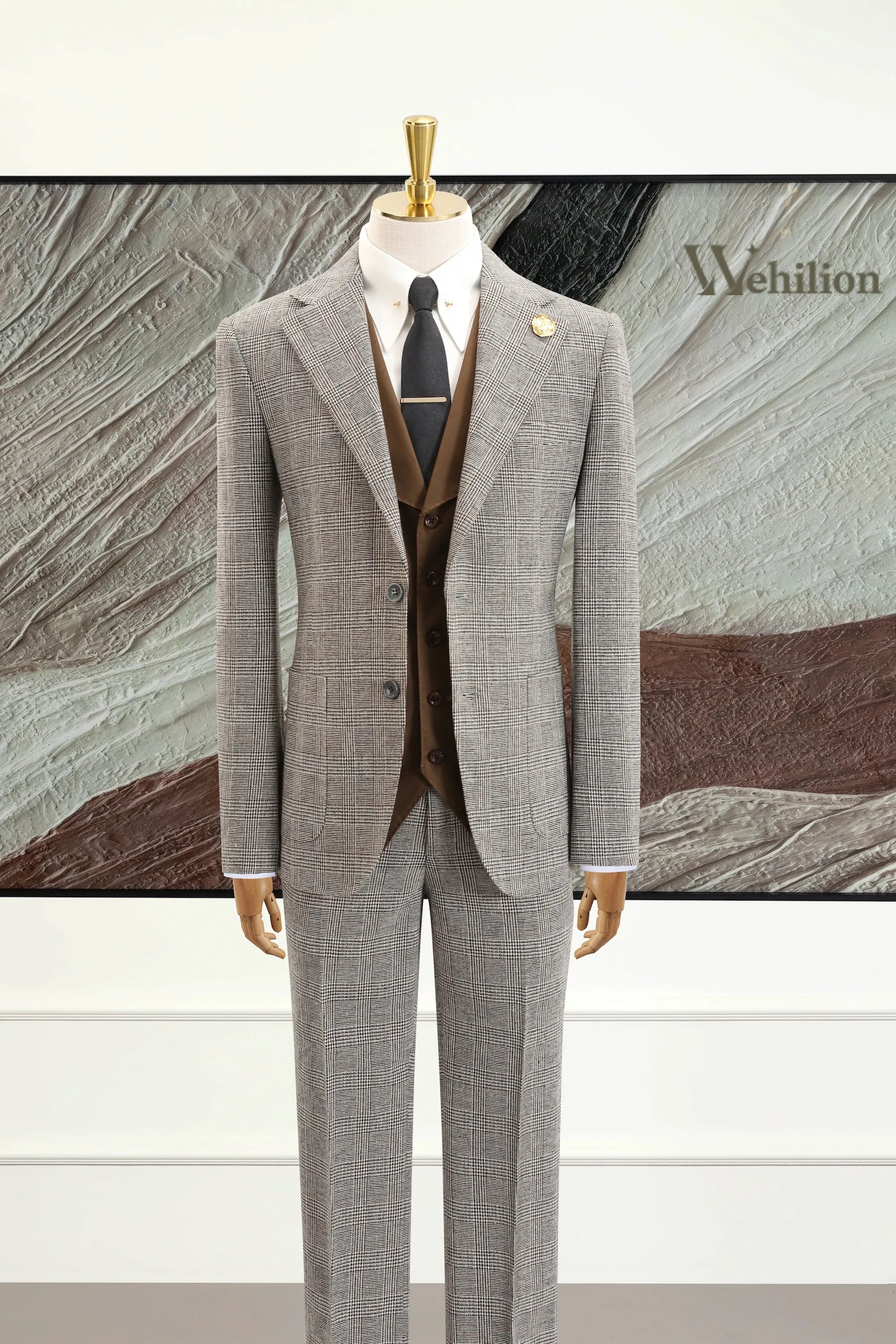 Men's Grey Plaid Woolen 2 Piece Suits
