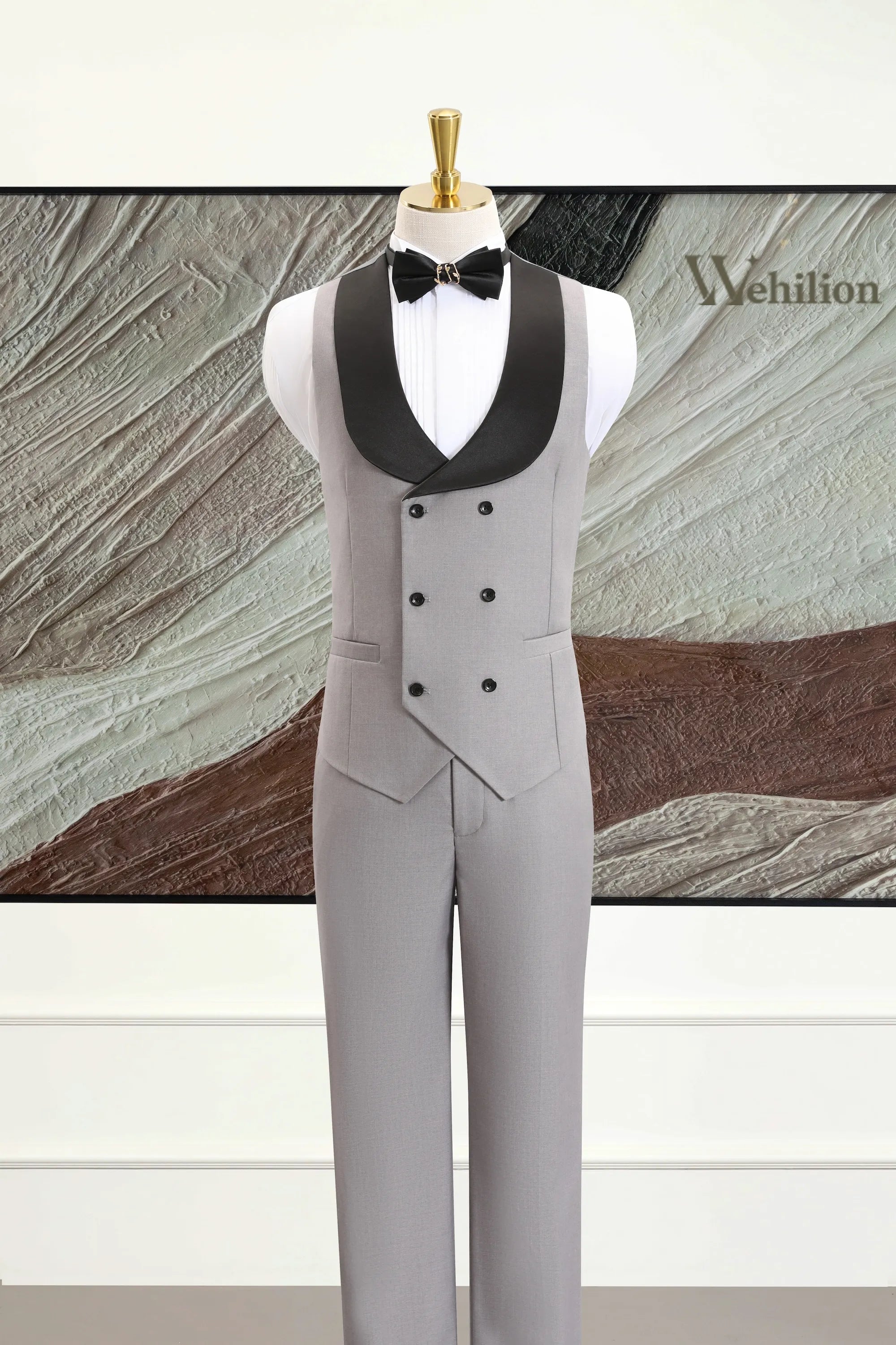 Men's Grey Shawl Lapel 3 Piece Suits