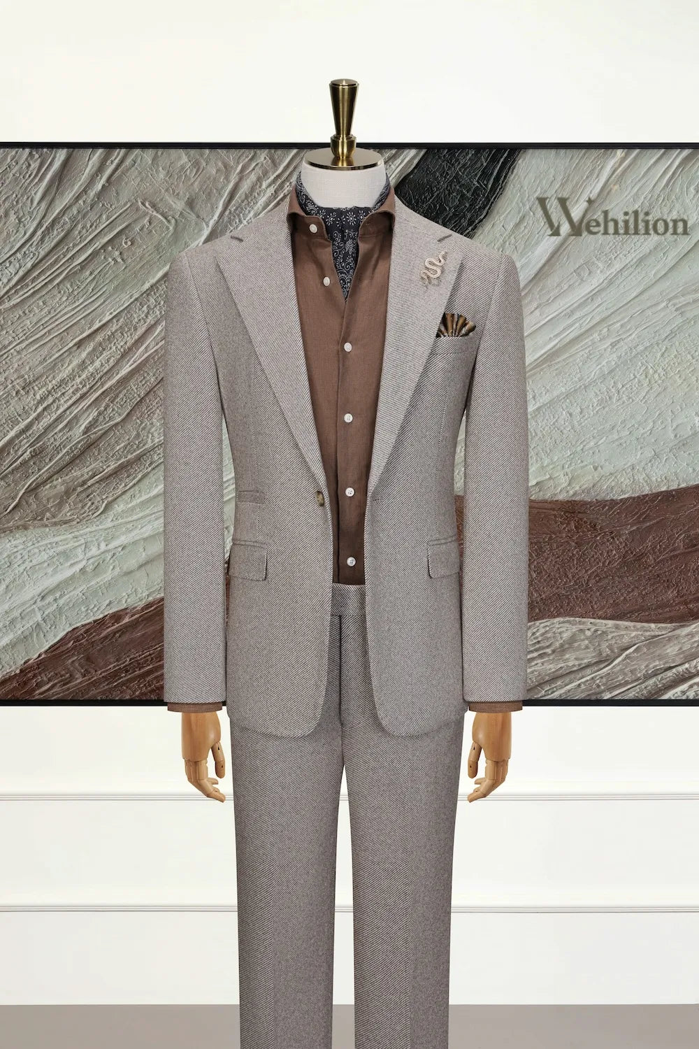 Men's Slim Fit Herringbone 2 Piece Suit