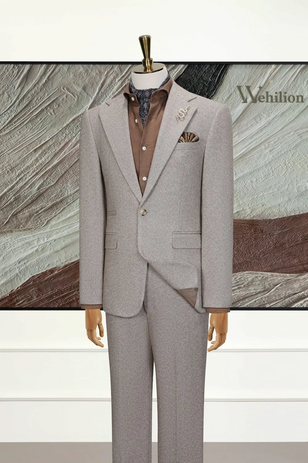 Men's Slim Fit Herringbone 2 Piece Suit