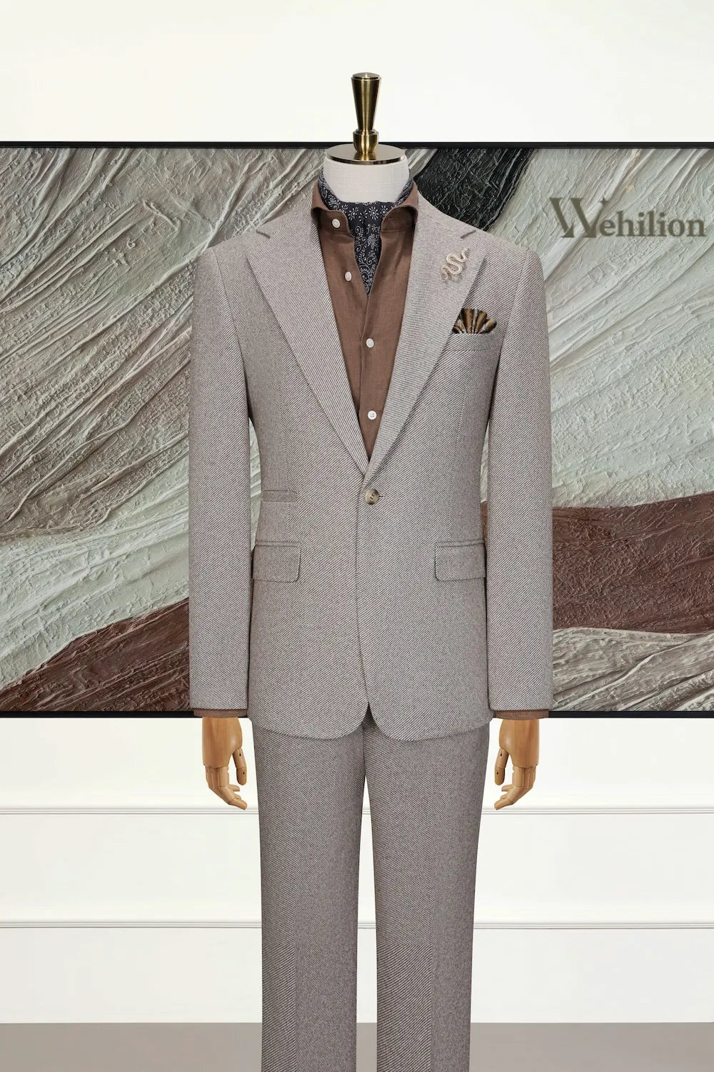 Men's Slim Fit Herringbone 2 Piece Suit