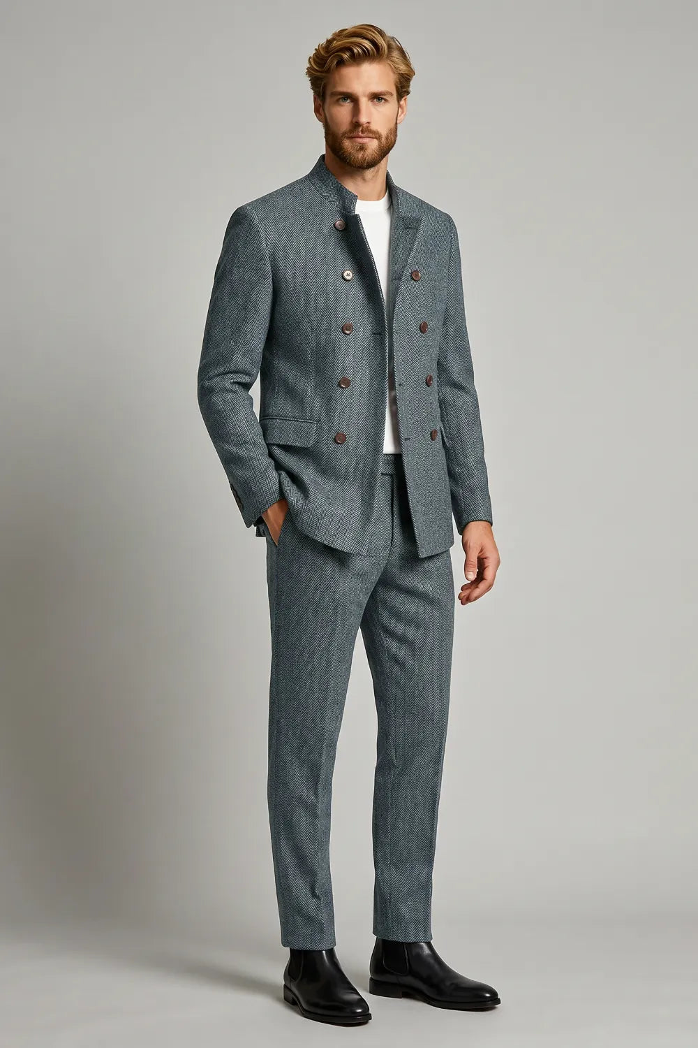Men's Modern Herringbone 2 Piece Suit