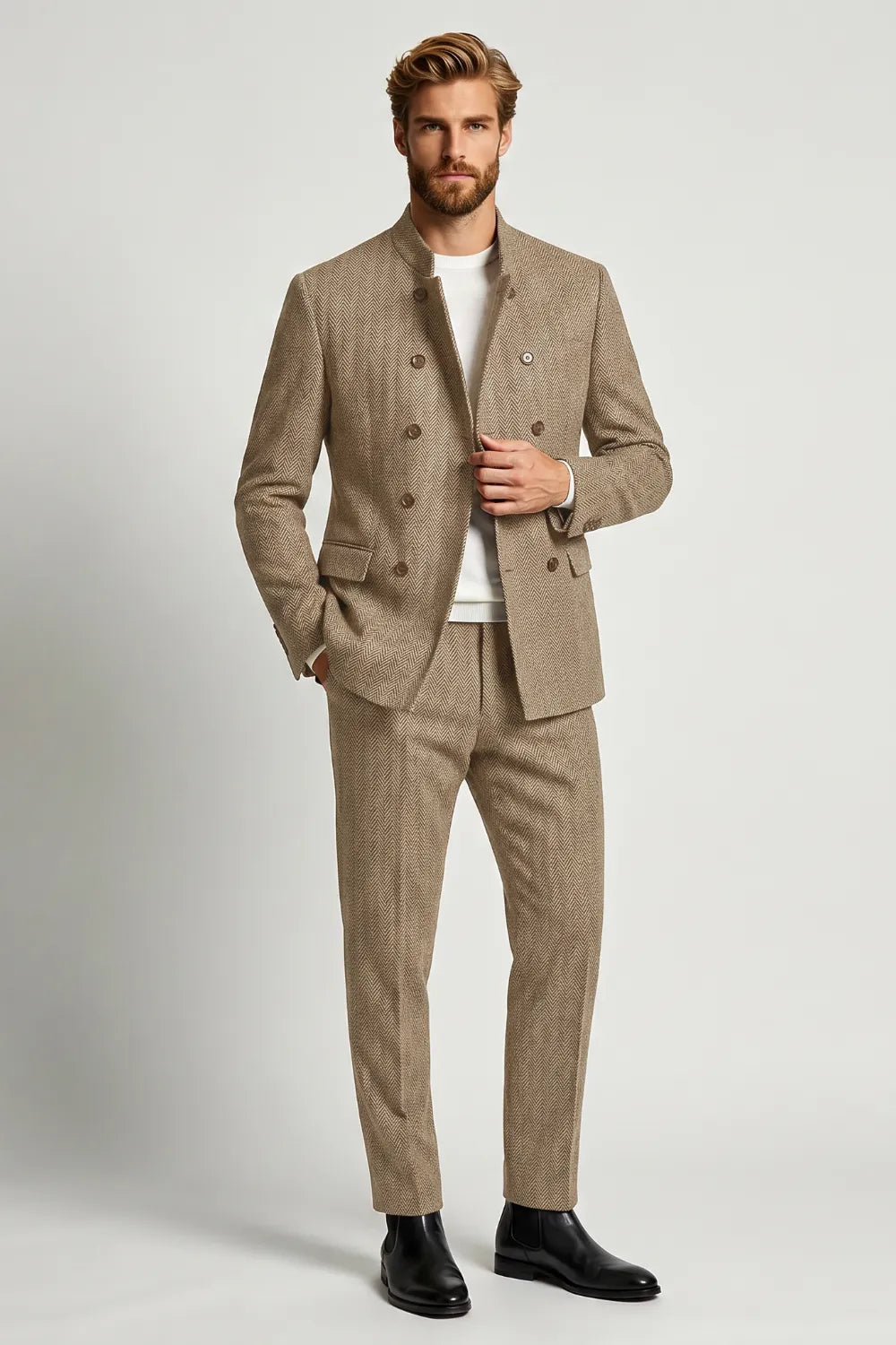 Men's Modern Herringbone 2 Piece Suit