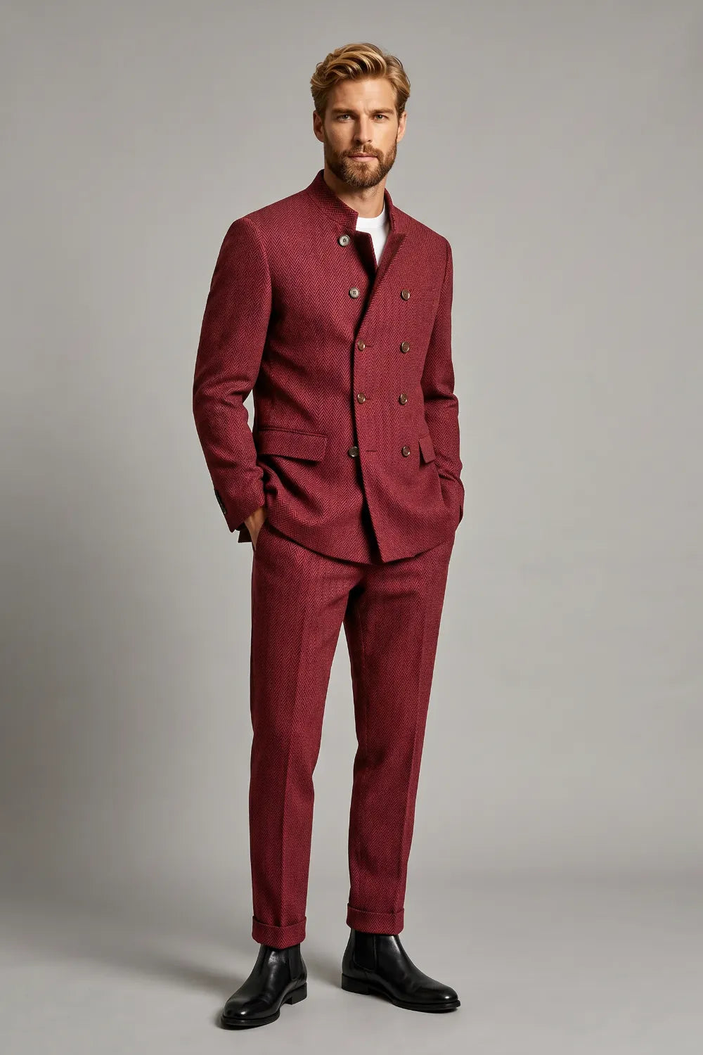 Men's Modern Herringbone 2 Piece Suit