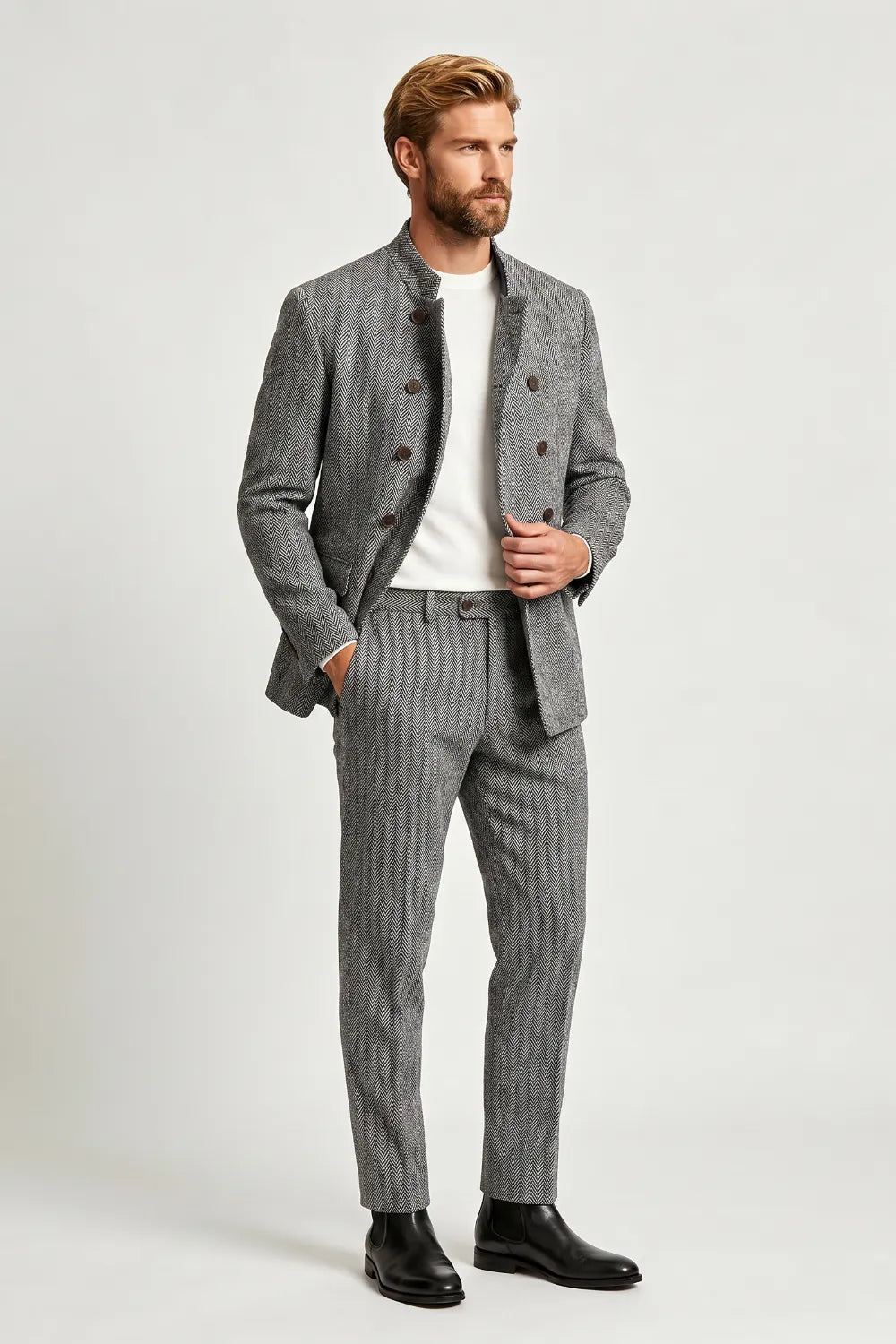 Men's Modern Herringbone 2 Piece Suit