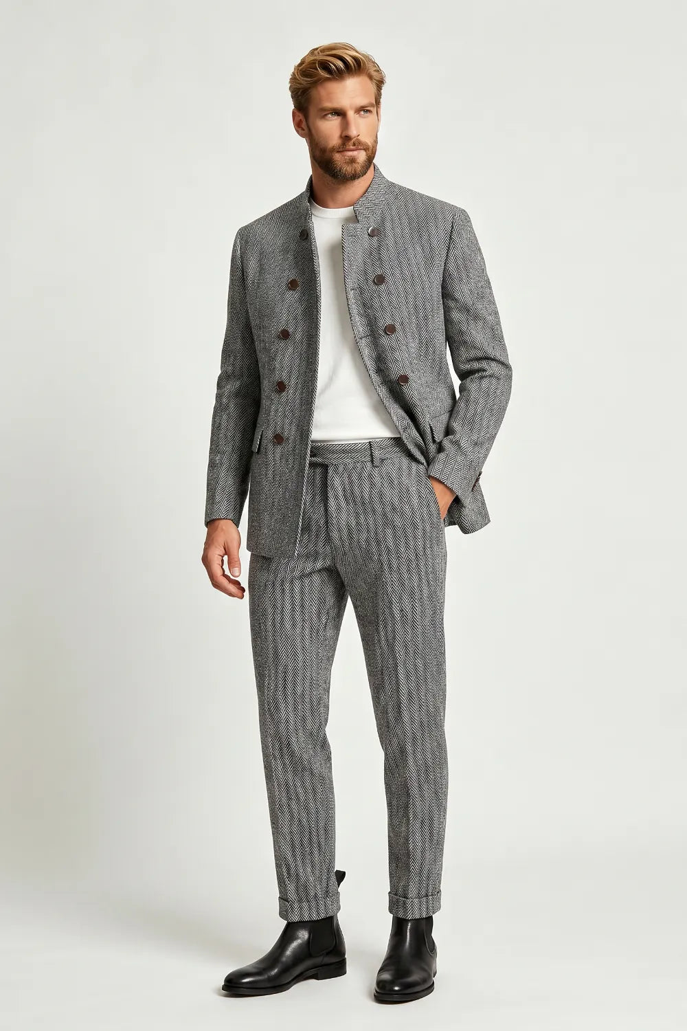 Men's Modern Herringbone 2 Piece Suit