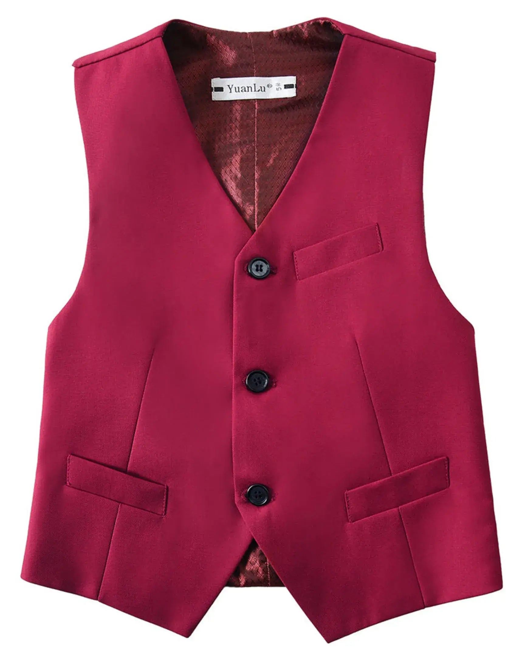 Burgundy vest front view from boys 4 piece suit – formal page boy outfit