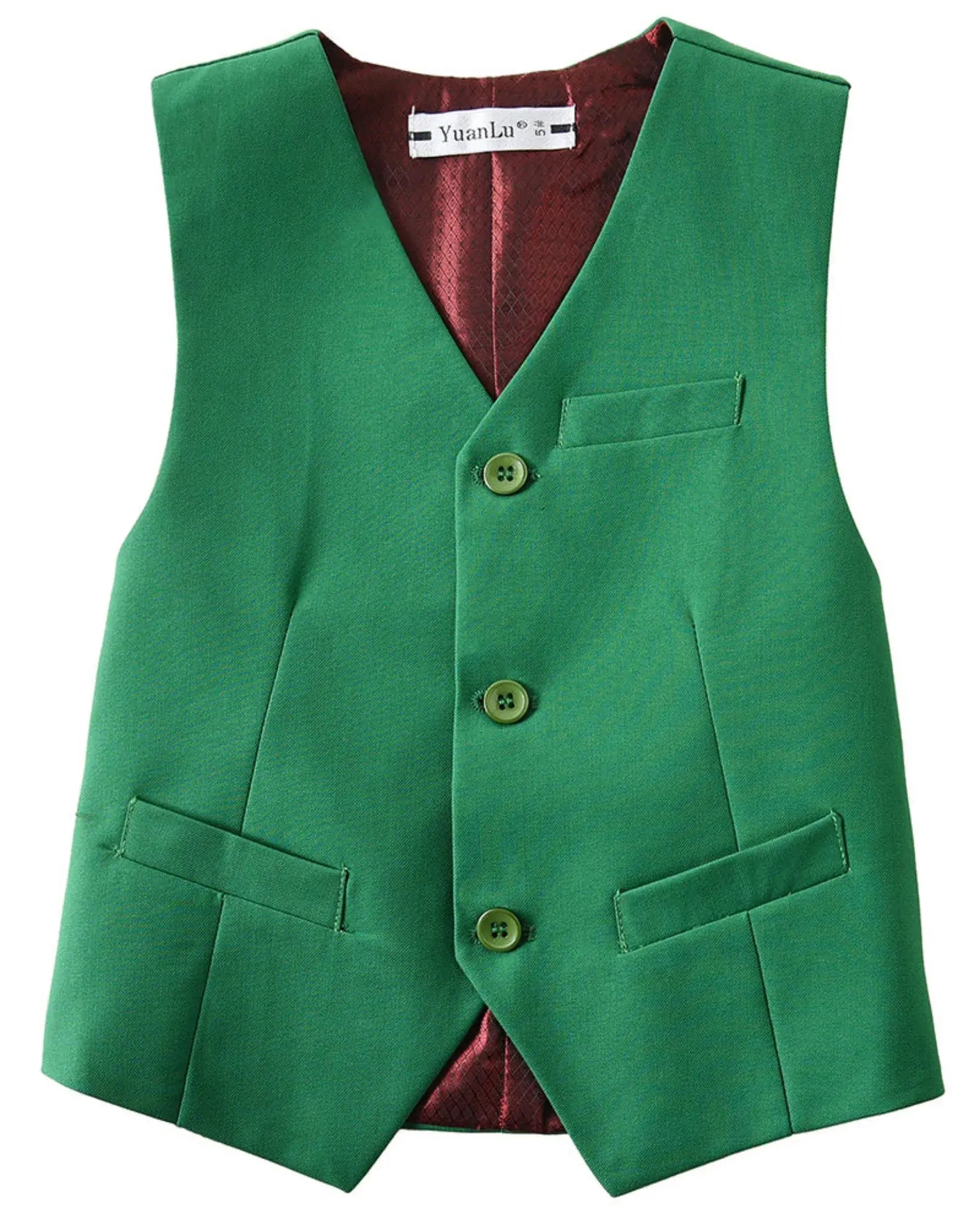 Green vest front view from boys 4 piece suit – formal page boy outfit