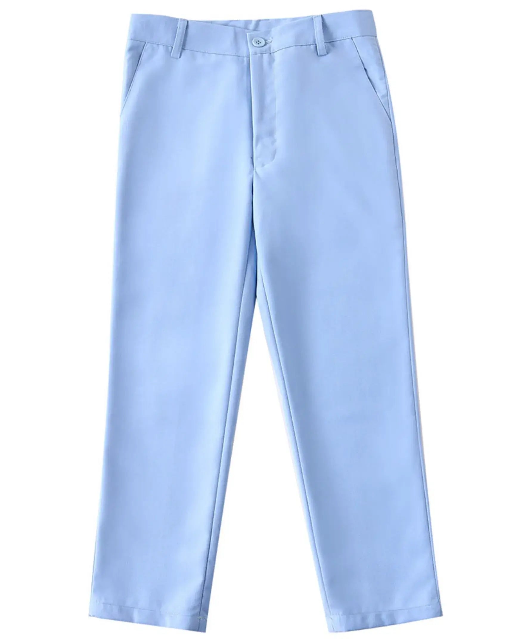 Light Blue pants flat lay from boys 4 piece suit – wedding and prom outfit for boys