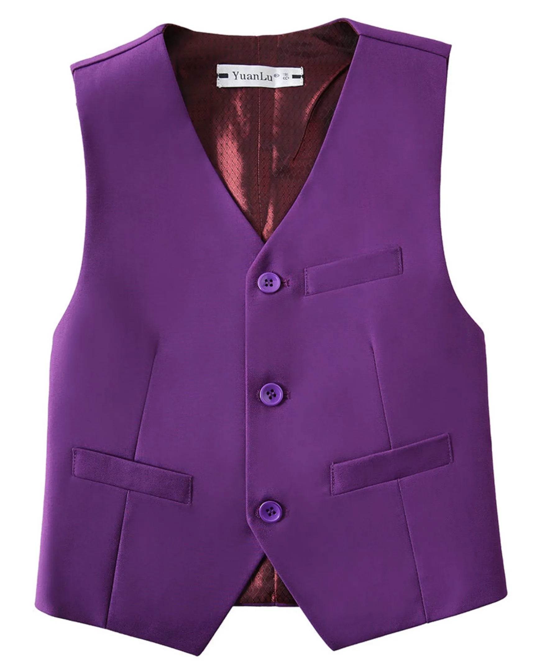 Purple vest front view from boys 4 piece suit – formal page boy outfit
