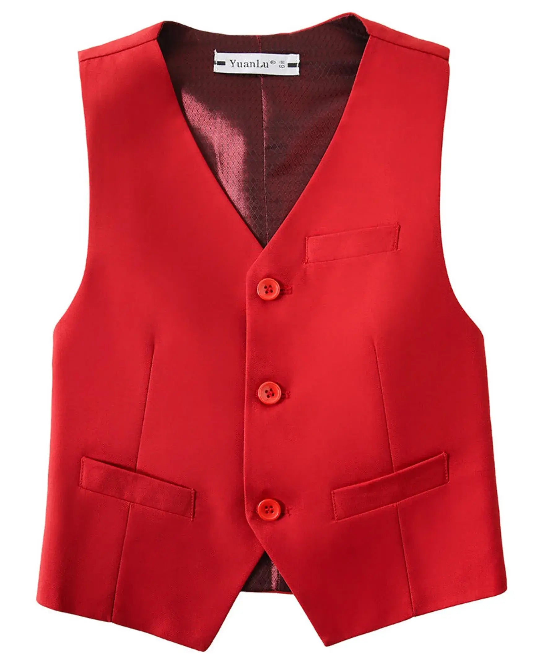 Red vest front view from boys 4 piece suit – formal page boy outfit