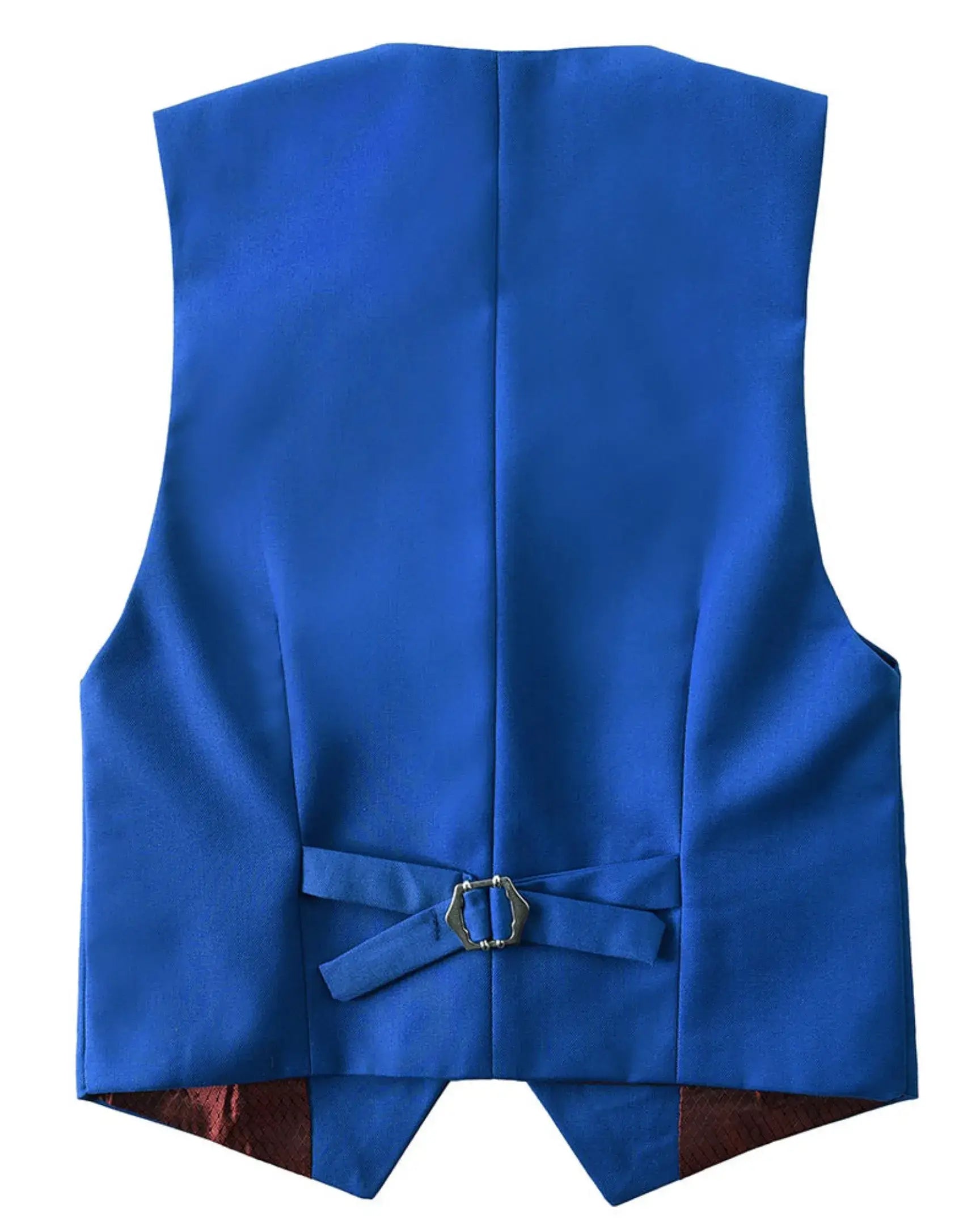 Royal blue vest back view with adjustable strap – boys 4 piece formal suit set