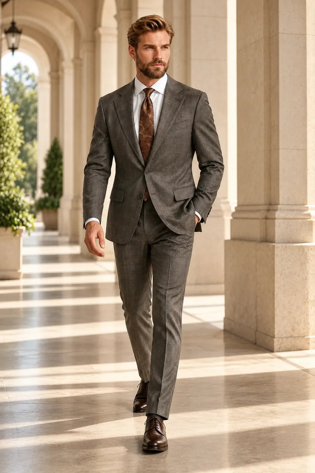 Men's Brown Glen Plaid Business 2 Piece Suit