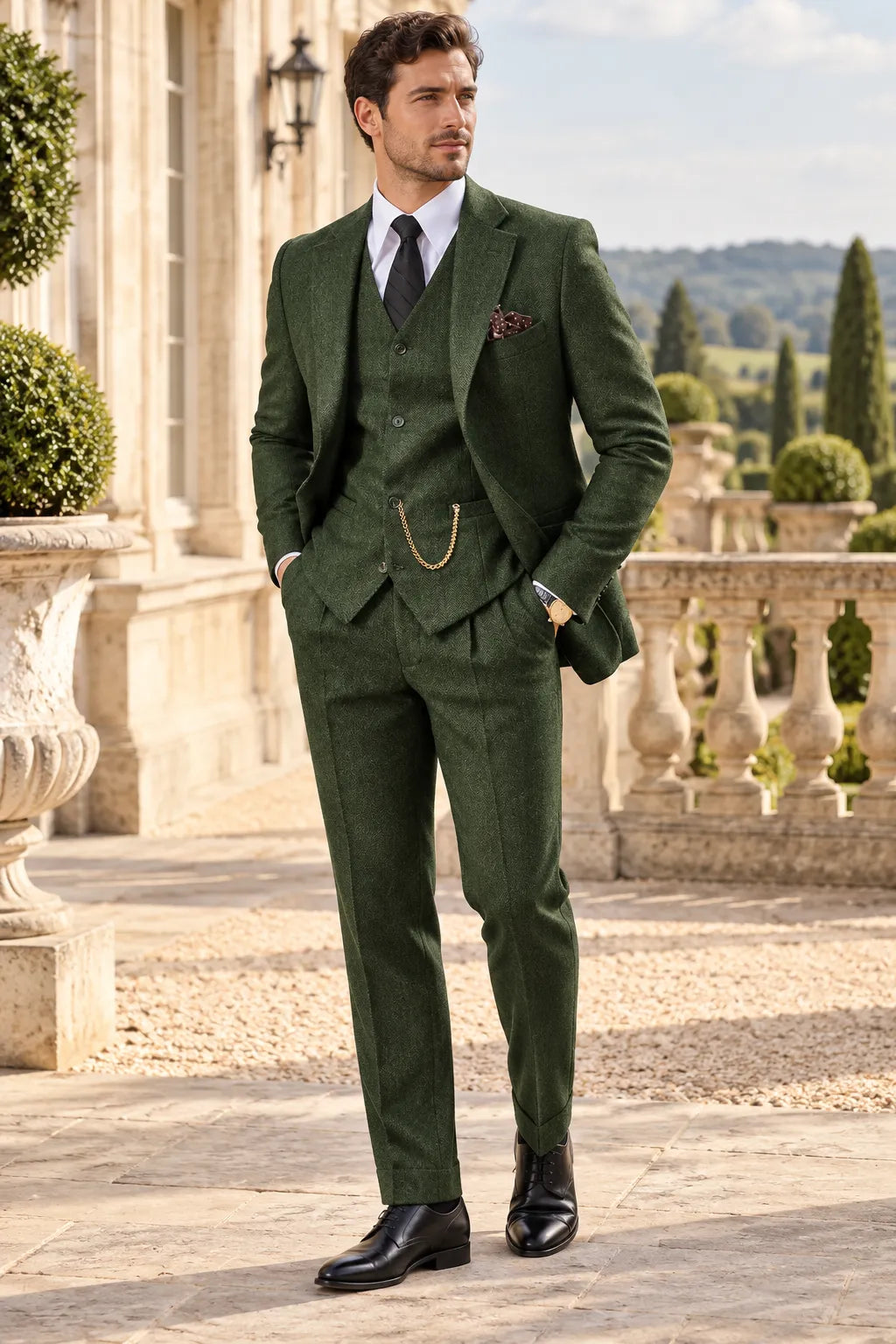 Men's Vintage Herringbone 3 Piece Suit