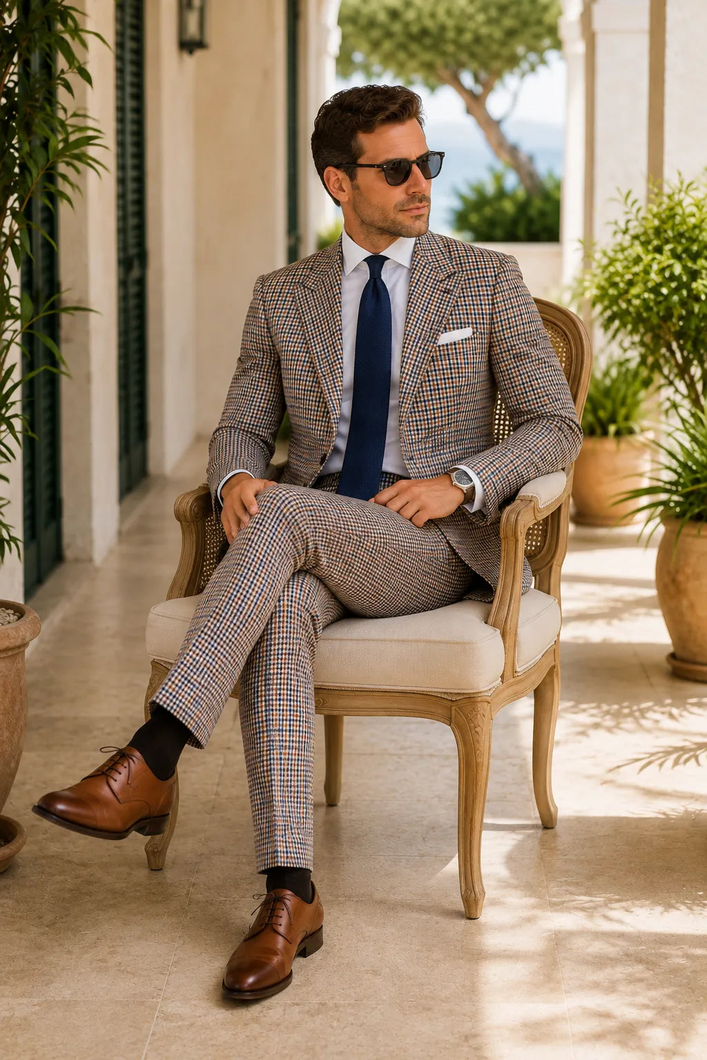 Men's Grey Check Peak Lapel 2 Piece Suit