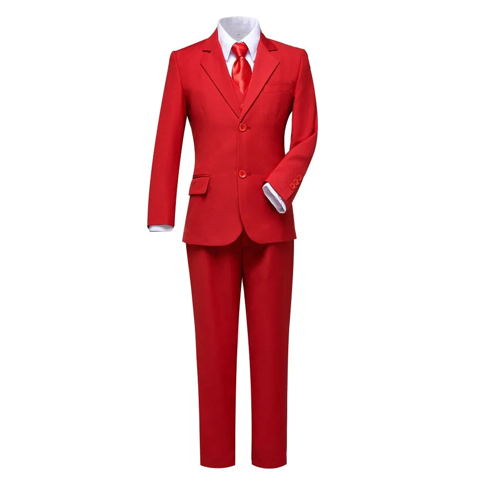 Red boys' prom suit 5-piece set - classic fit with red tie & white shirt