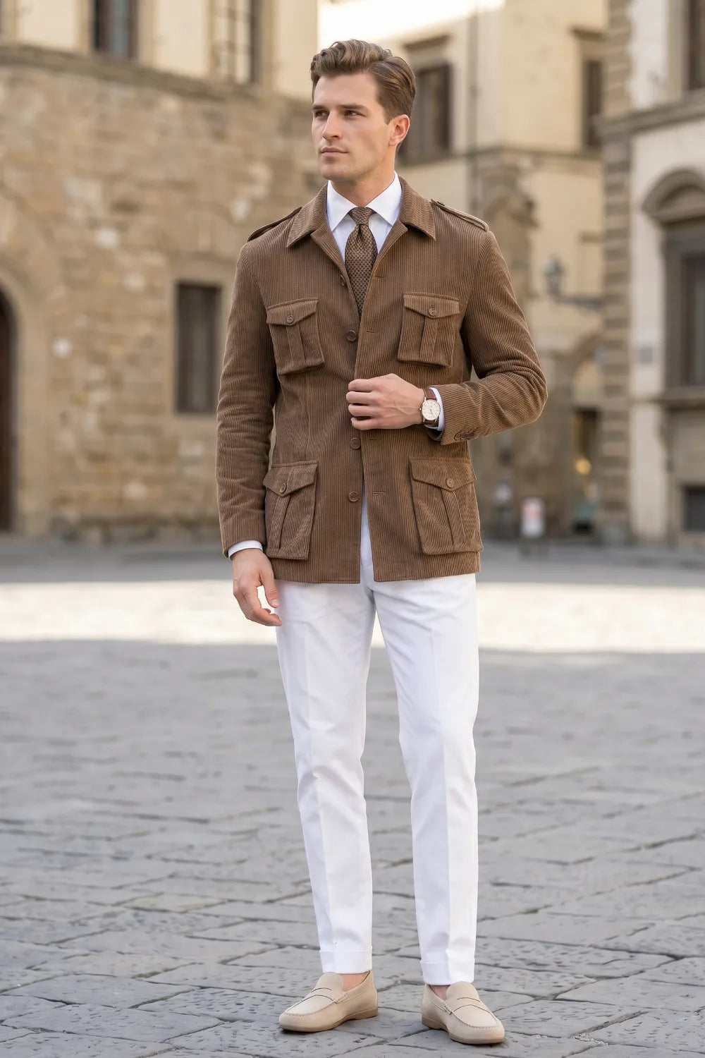 Men's Vintage Corduroy Safari 2 Piece Suit