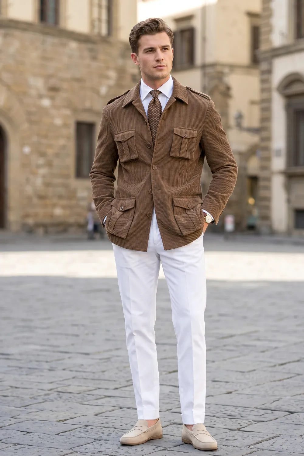 Men's Vintage Corduroy Safari 2 Piece Suit