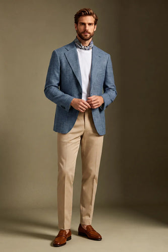 Men's Dusty Blue Glen Plaid Single Breasted 2 Piece Suit