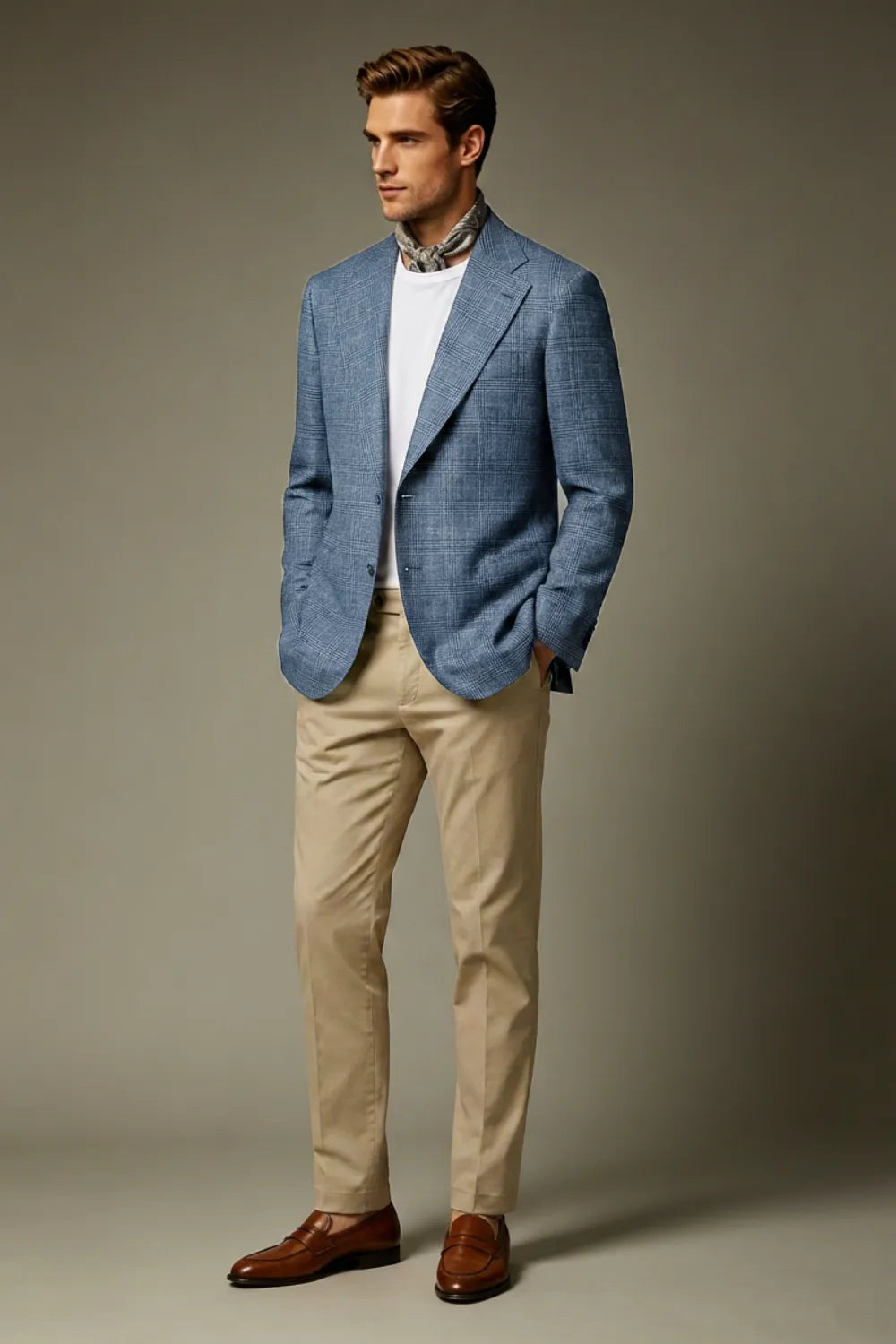 Men's Dusty Blue Glen Plaid Single Breasted 2 Piece Suit