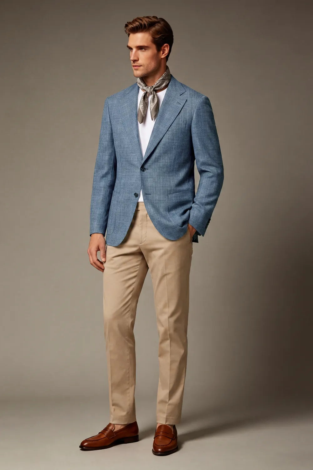 Men's Dusty Blue Glen Plaid Single Breasted 2 Piece Suit