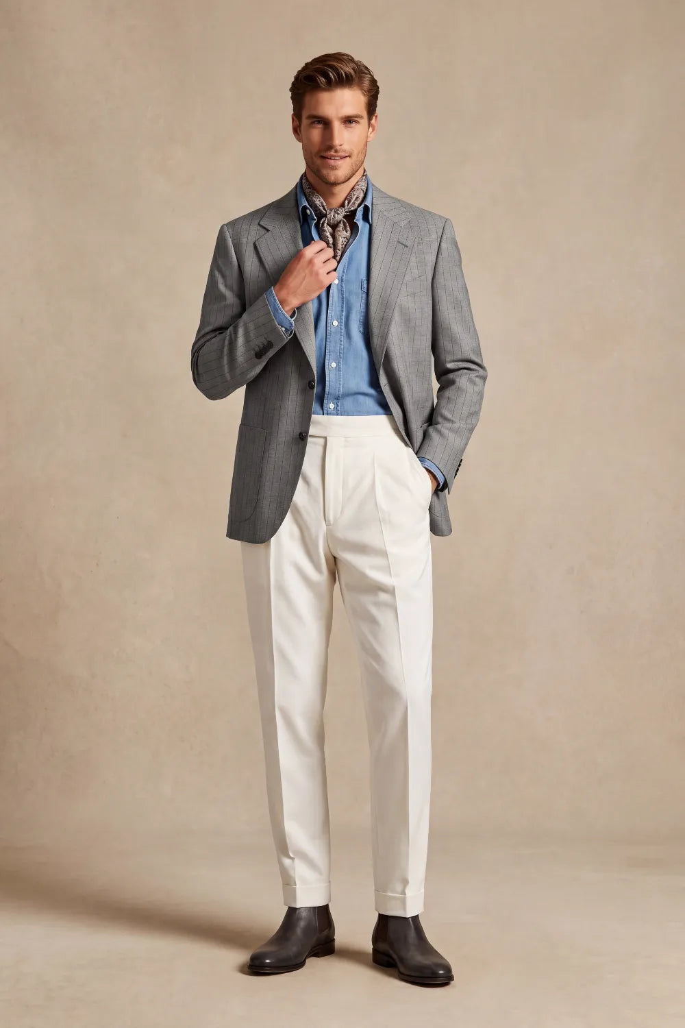 Men's Grey Pinstripe Single Breasted 2 Piece Suit